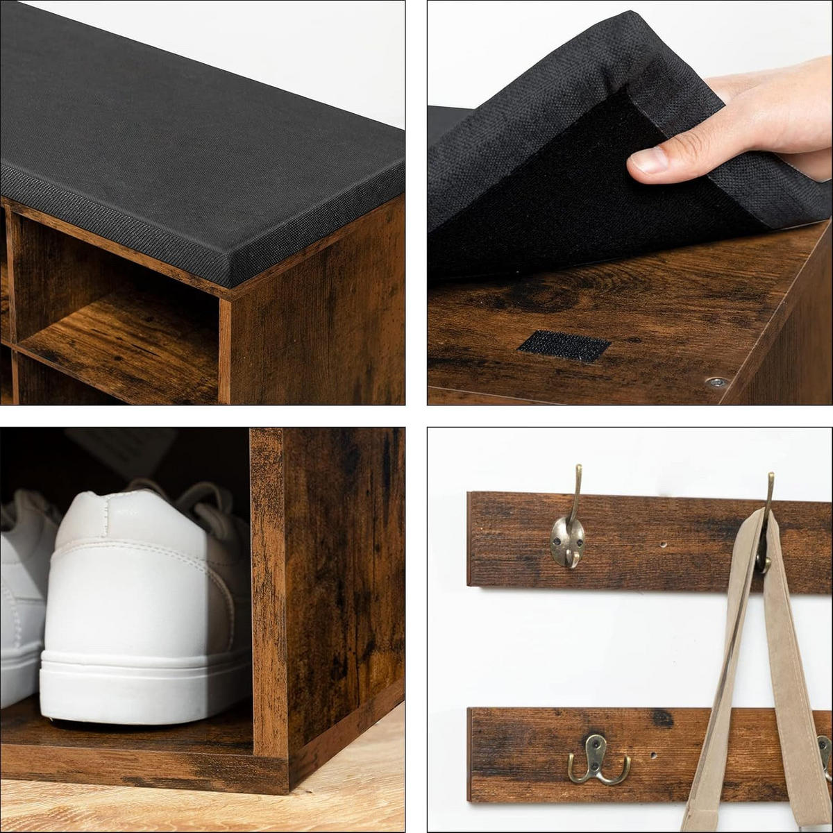 WANDGARDEROBE Braun mit Schuhschrank und 9 Haken - Braun, Holzwerkstoff (100/48/30cm) - Hoobro