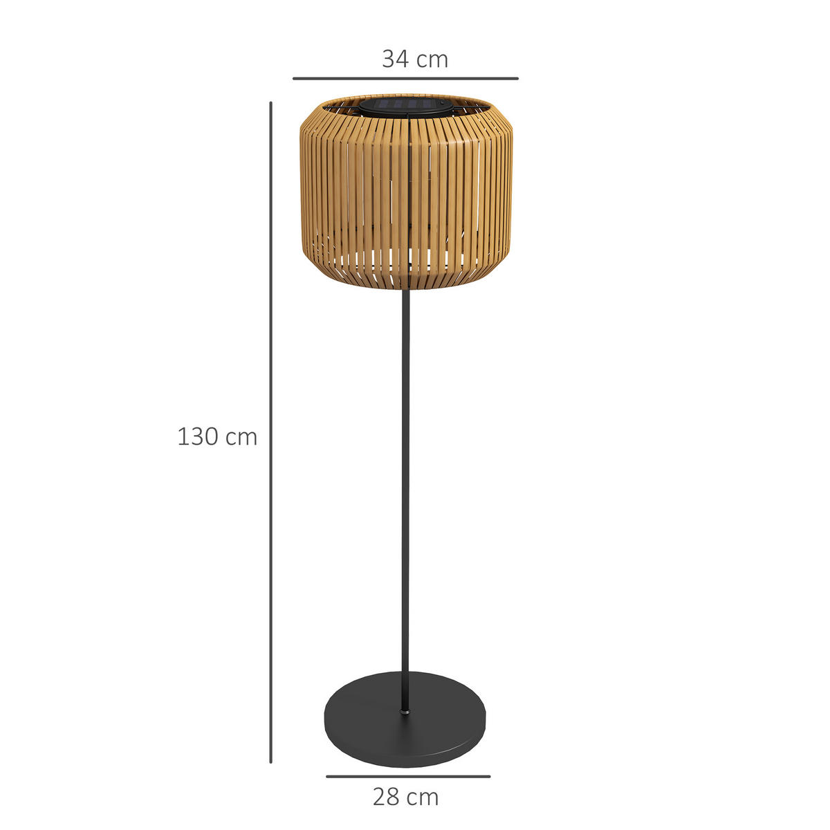 RATTAN Solarlampe, für Garten, Rasen, Stahl, Gelb - Gelb, Kunststoff (34/130/34cm) - Outsunny