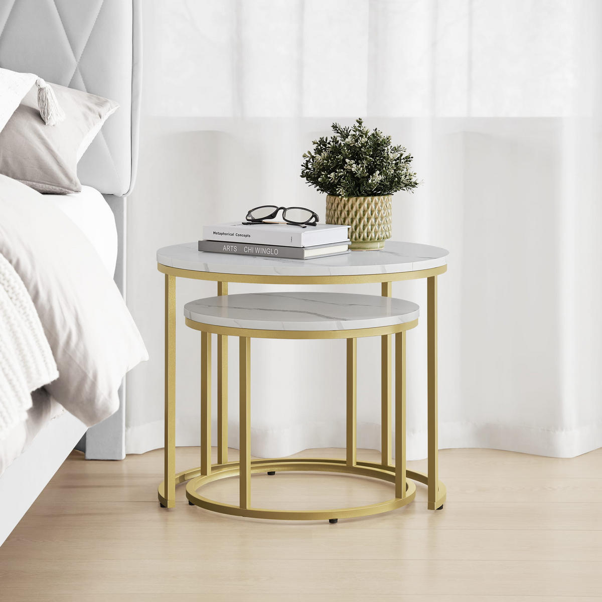 COUCHTISCH 2er Set rund marmor - Goldfarben, Holzwerkstoff (53/53/45cm) - Mat-Haus