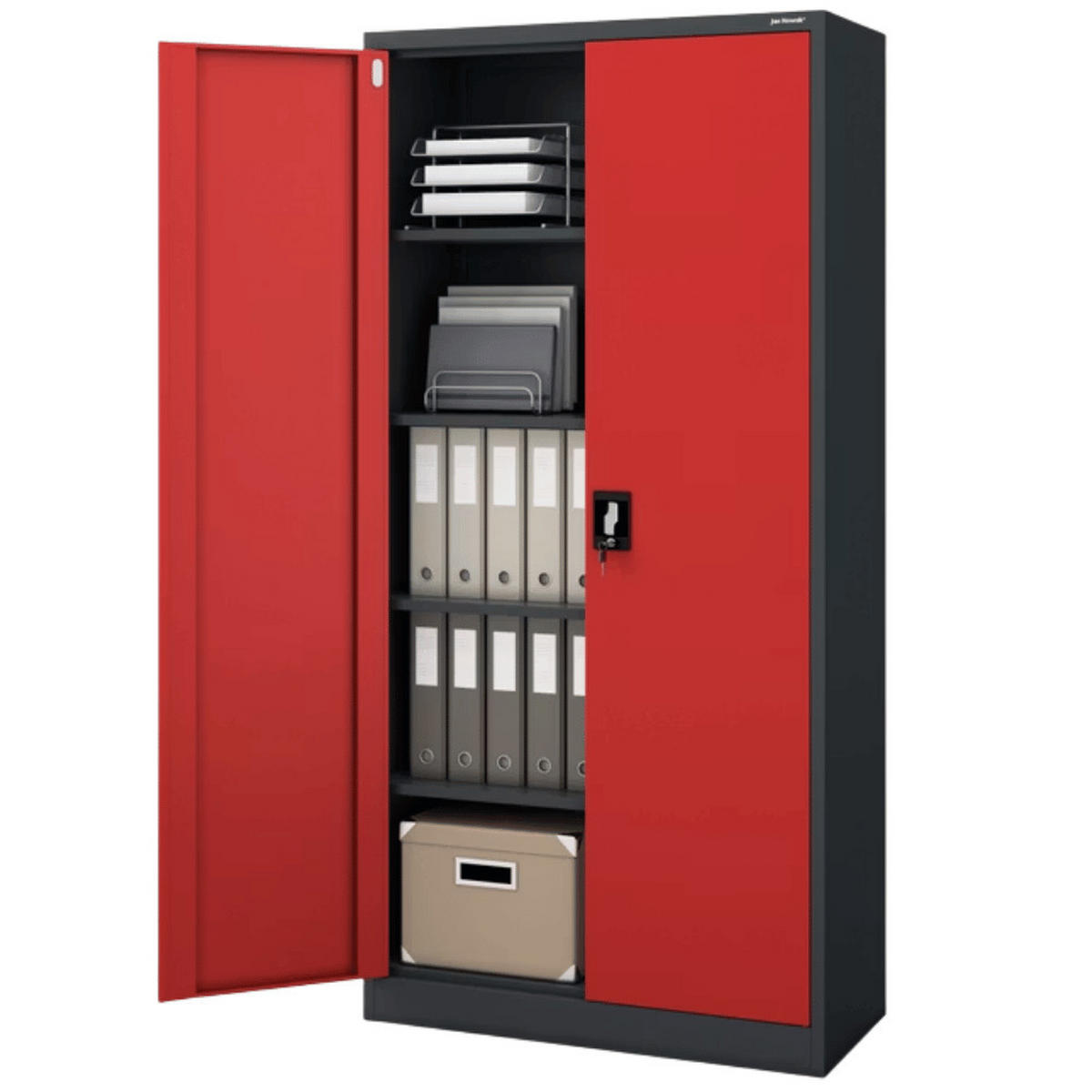 AKTENSCHRANK abschließbar KADO mit Flügeltüren 195x90x40cm Anthrazit-Rot - Anthrazit, Metall (90/195/40cm) - DELUKE