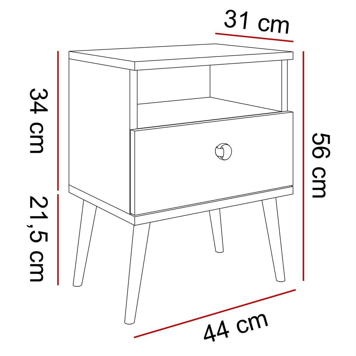 NACHTTISCH HARMONY Craft Gold Eiche - Eichefarben, Holzwerkstoff (44/56/31cm) - Lookway