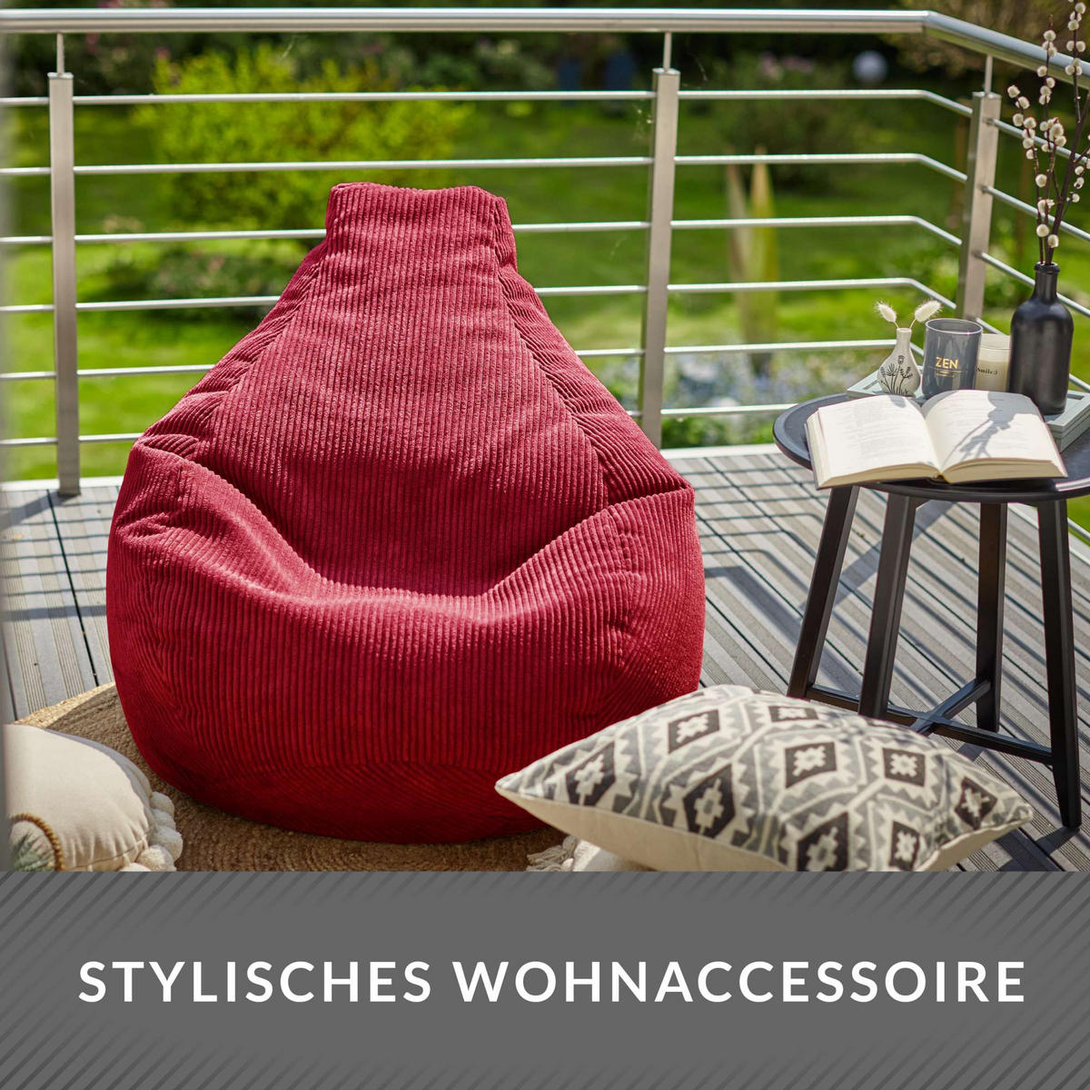 SITZSACK MIT RÜCKENLEHNE Cozy Cord - Rot, Textil (80/90/90cm) - Green Bean