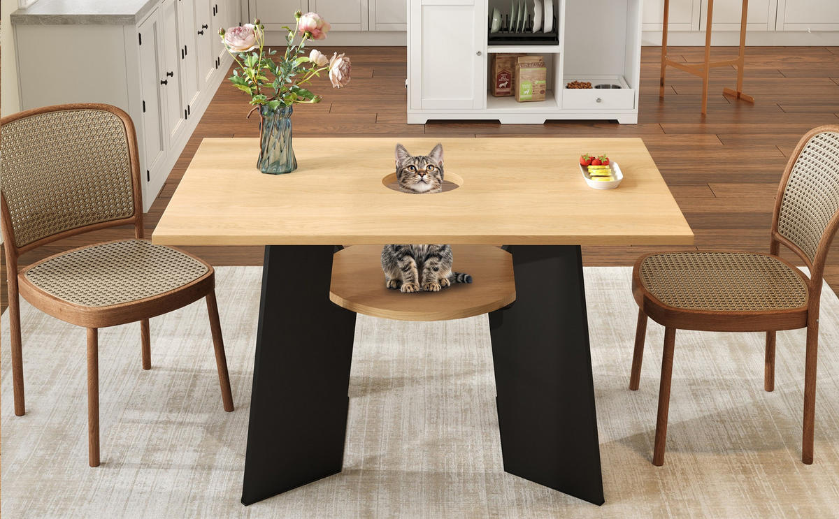 ESSTISCH Naturholzfarben-Schwarz 130/85/75 cm - Schwarz, Holz (85/130/75cm) - PANGIVO