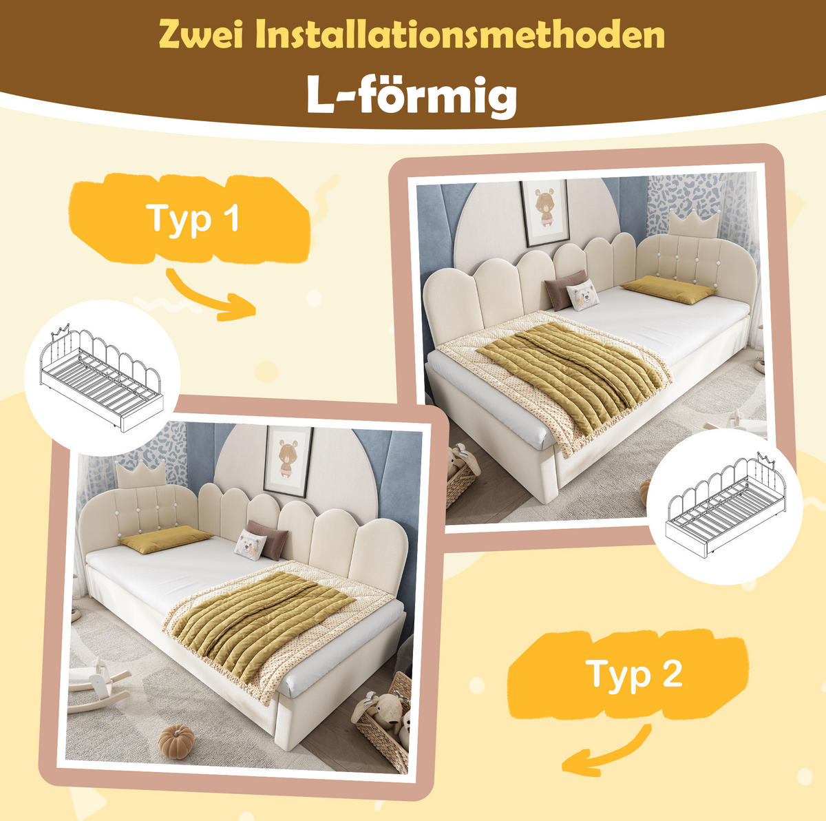 TAGESBETT 90/200/190 cm Beige aus Samt mit Ausziehbett - Beige, Textil (90/200cm) - OKMYHOME