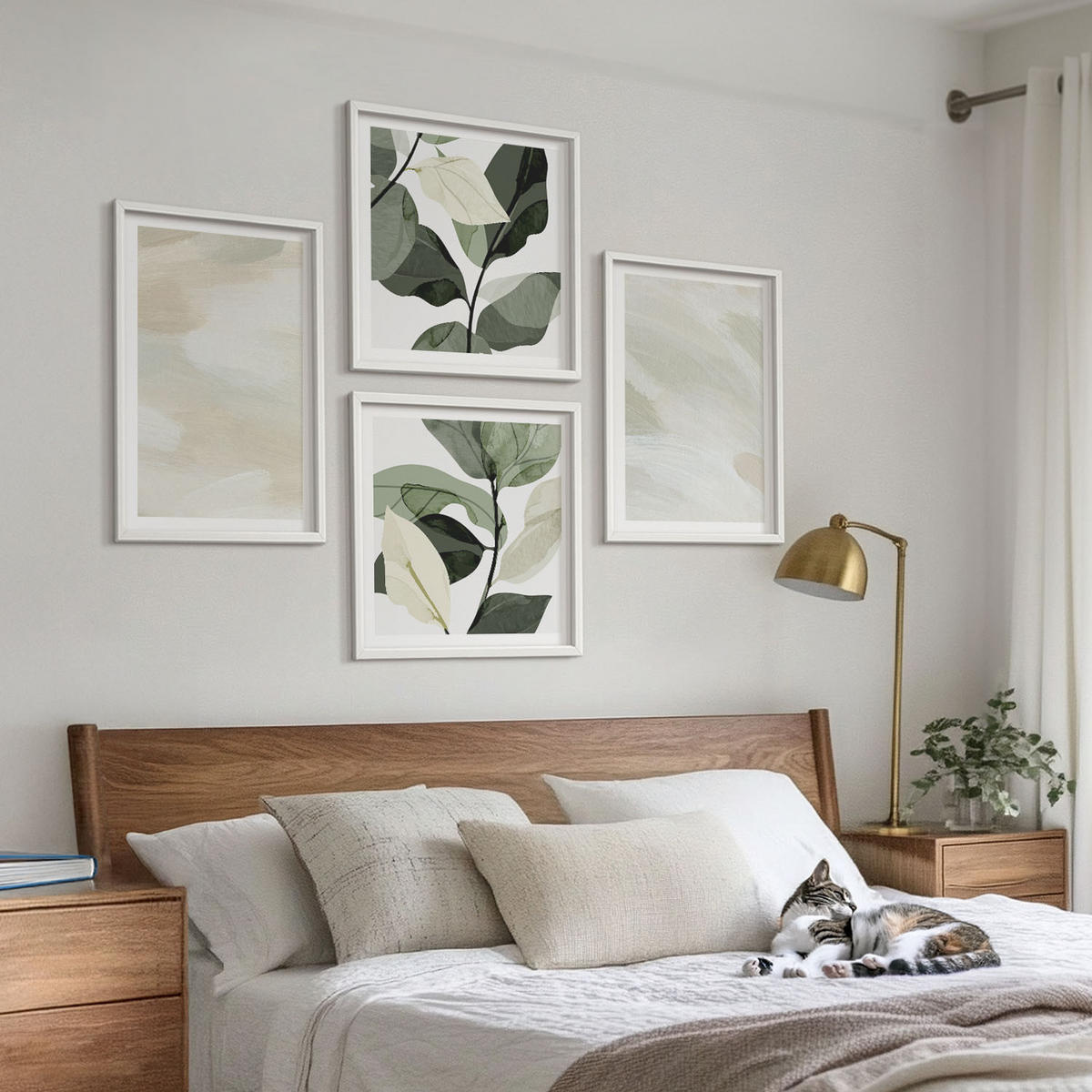 WANDBILDER 4er-Set - 50x50 cm & 40x60 cm Weißer Rahmen - Leuchtende, abstrakte Boho-Farben - Weiß, Kunststoff (50/50cm) - ArtPrintCave