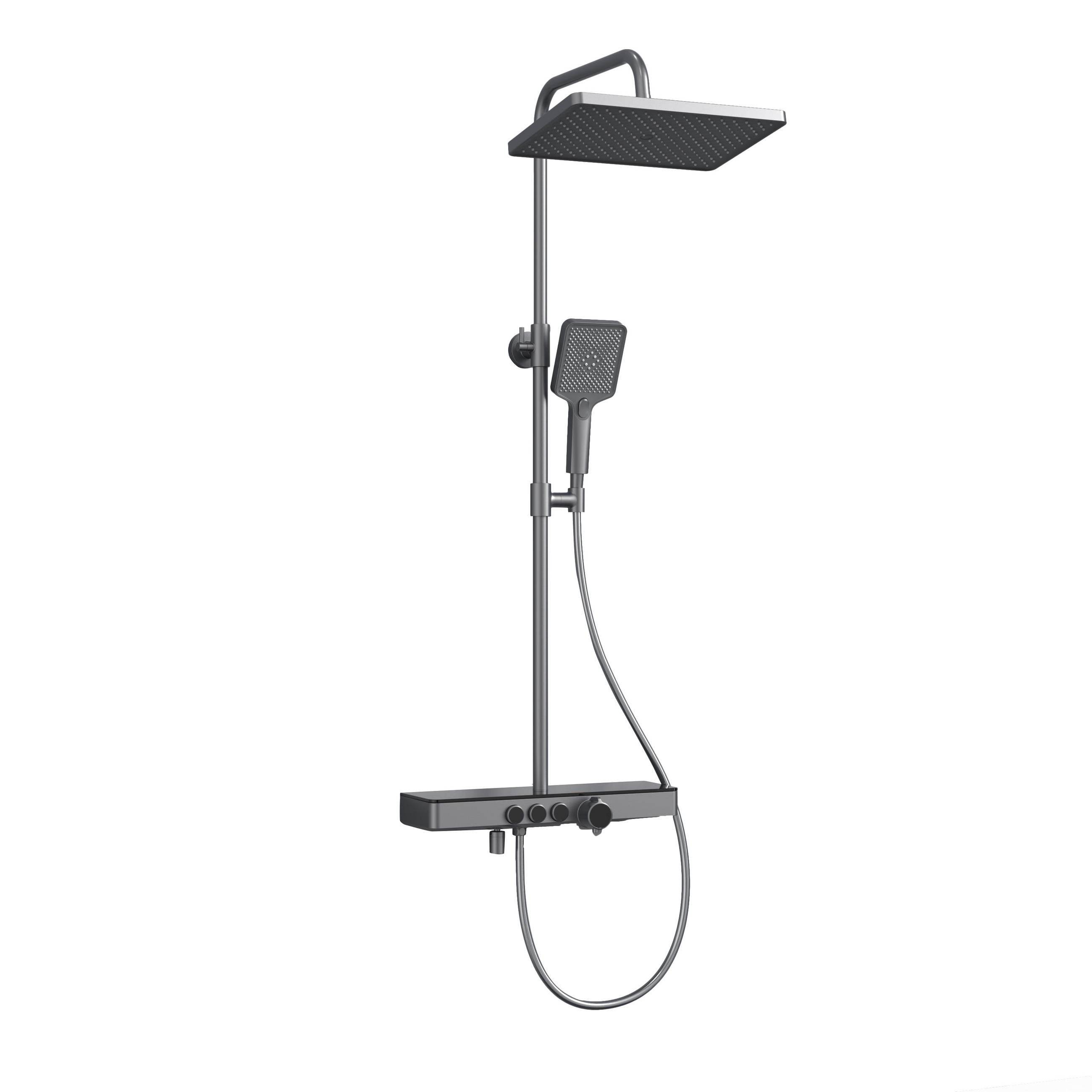 ÜBERKOPFBRAUSESET mit Handbrause und Thermostat mit Ablage Anthrazit - Anthrazit, Metall (44.5/127/45cm) - EMKE