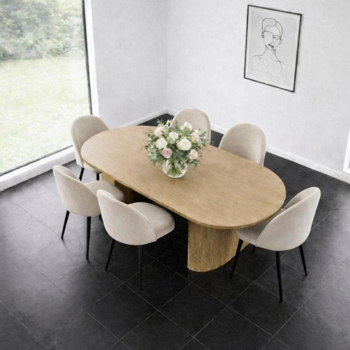 ESSGRUPPE 7-TLG. Kyoto Naturfarben, Beige - Beige/Naturfarben, Holzwerkstoff/Textil (210/75/100cm) - ebuy24