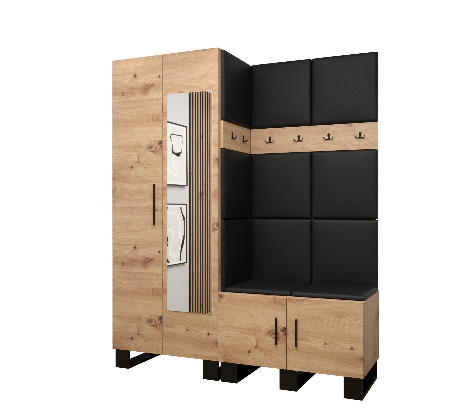 Abiks Möbel Garderoben-Set Eiche Artisan, Schwarz 158x196x45.6 cm