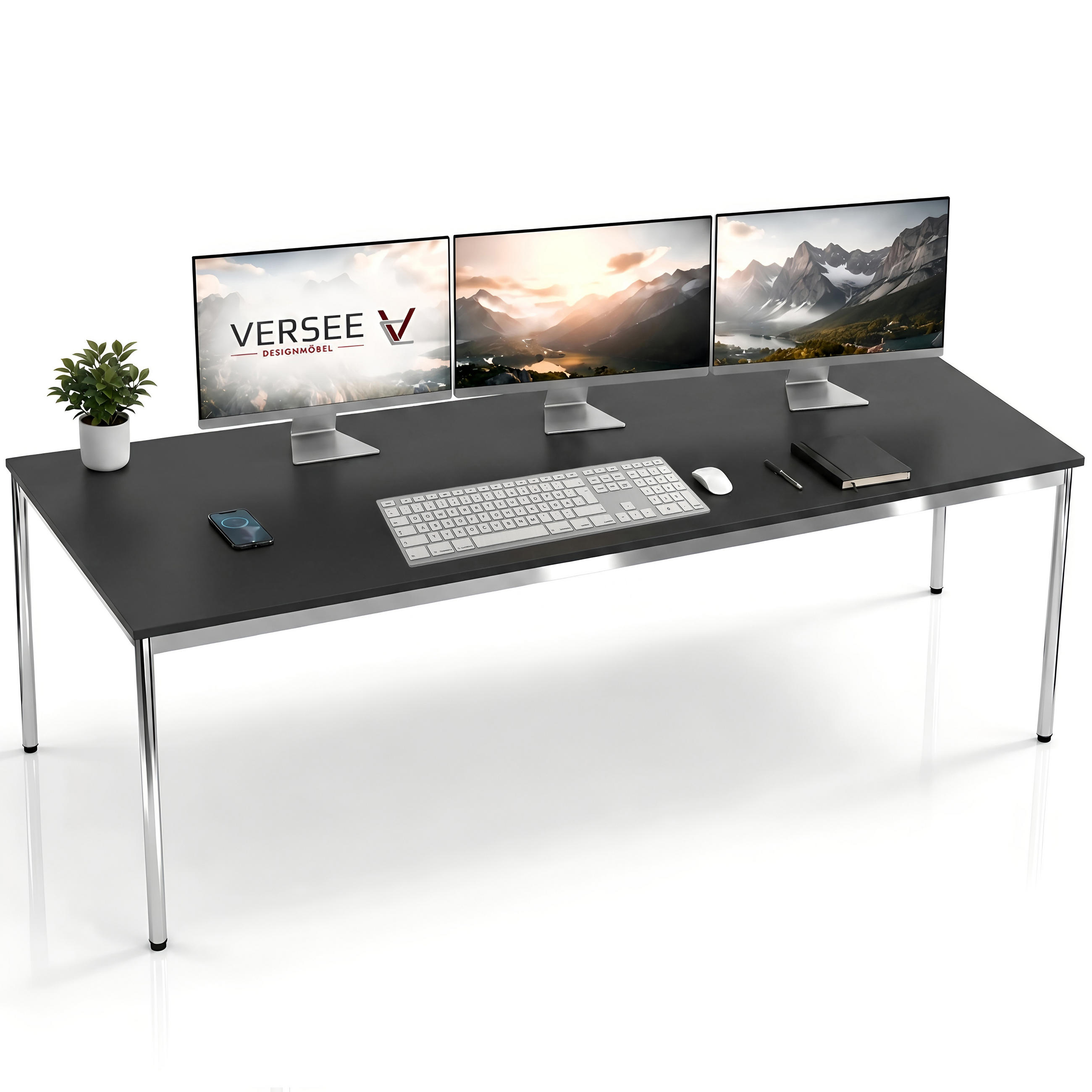 SCHREIBTISCH VST1 180 x 80 cm Schwarz – höhenverstellbar - Chromfarben/Schwarz, Holzwerkstoff (180/80/75.5cm) - Versee