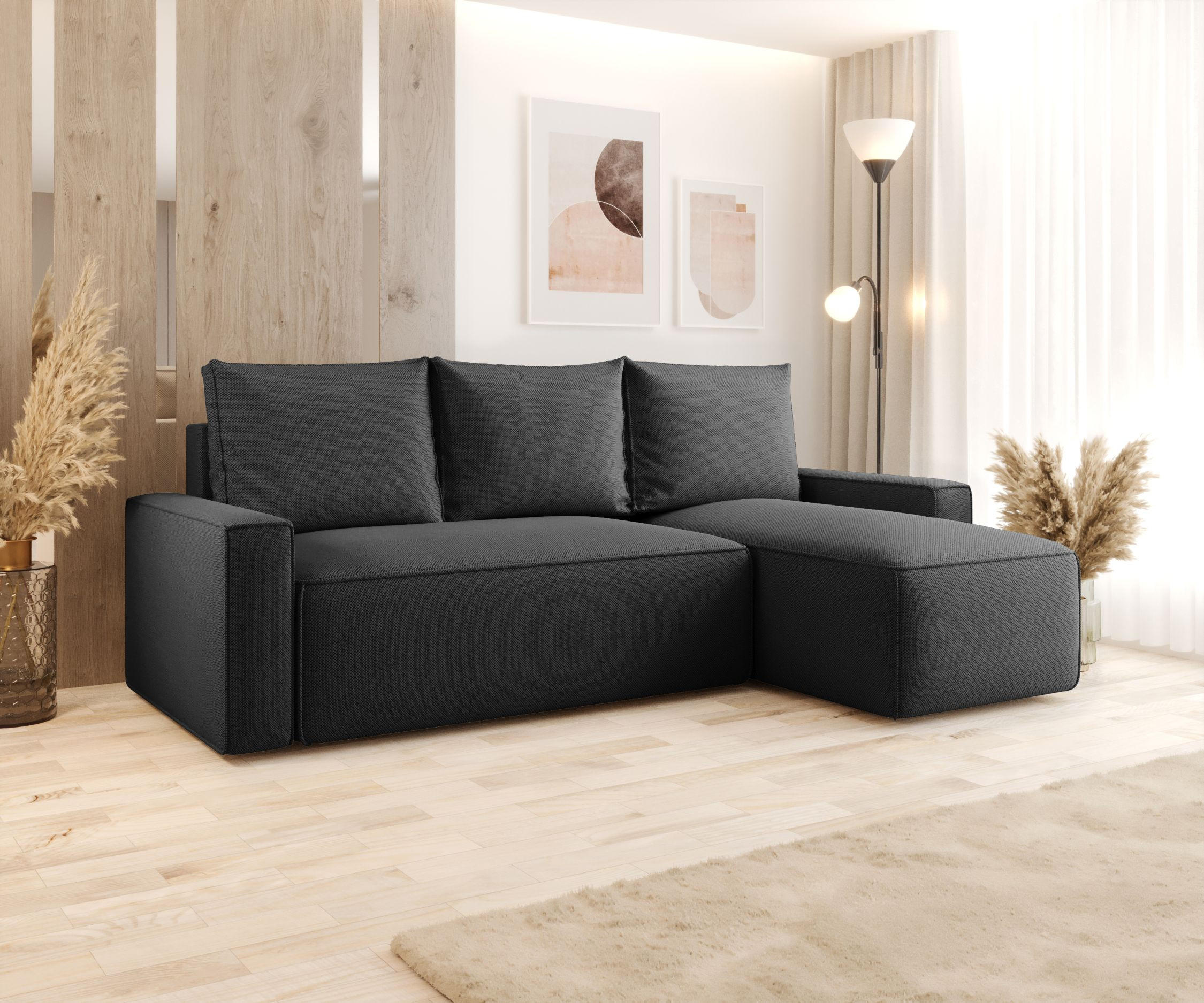 ECKSOFA mit Schlaffunktion SAVIO Curio 97 Rechts - Dunkelgrau, Textil (232/140cm) - Bedante