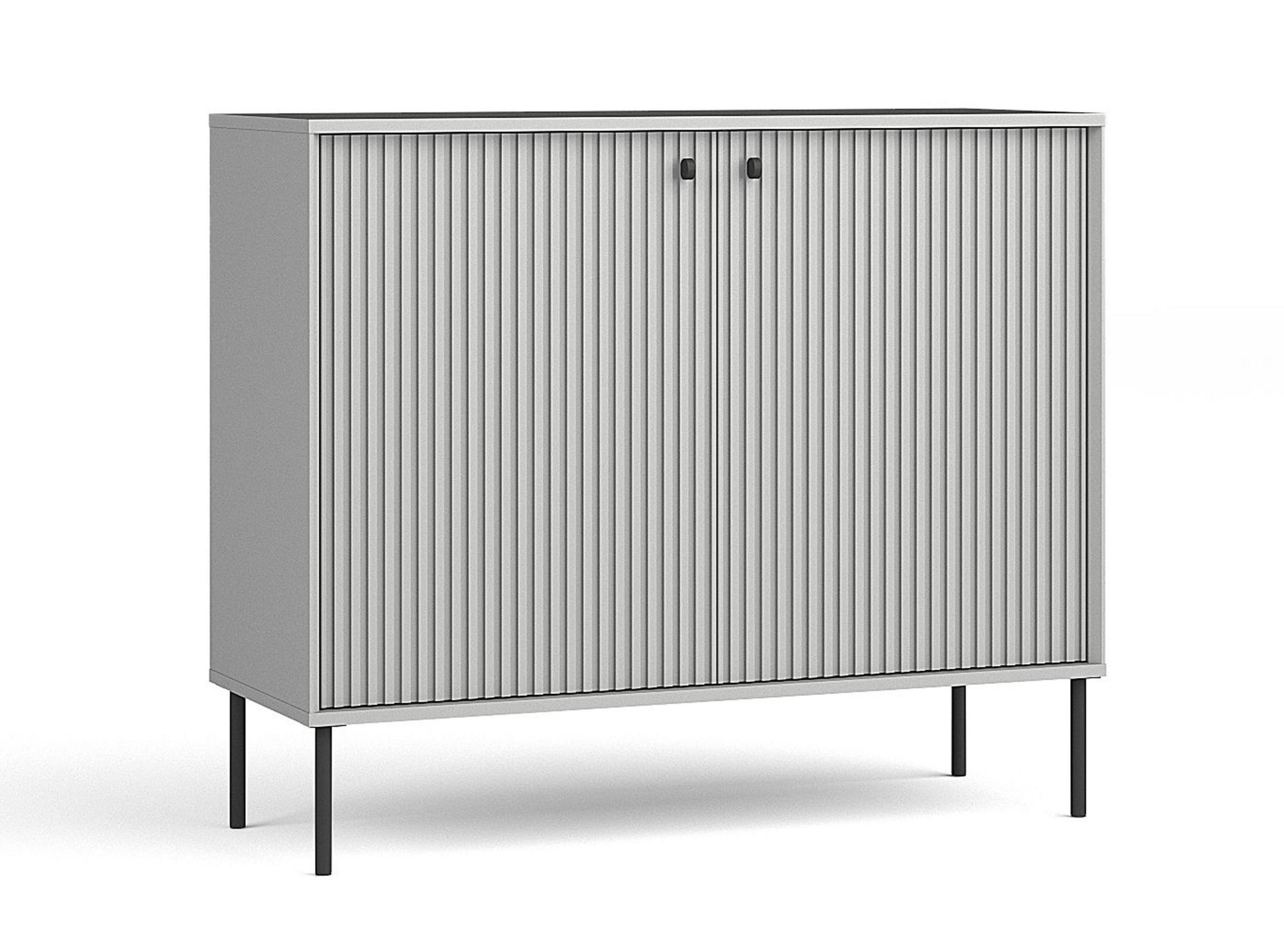 SIDEBOARD Irelis 2T Grau 105,4/89,2/41 cm – mit geriffelten Fronten, mit schwarzen Beinen - Schwarz/Grau, Holzwerkstoff/Metall (105.4/89.2/41cm) - AX Living