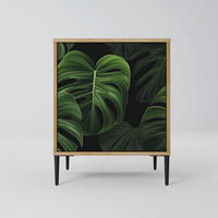 SIDEBOARD INFINITE MONSTERA, Eichefarben, 57,5x42x72,5 cm, Schwarze Metallfüße - Eichefarben/Multicolor, Holzwerkstoff/Metall (57.5/72.5/42cm) - SpaceRebels
