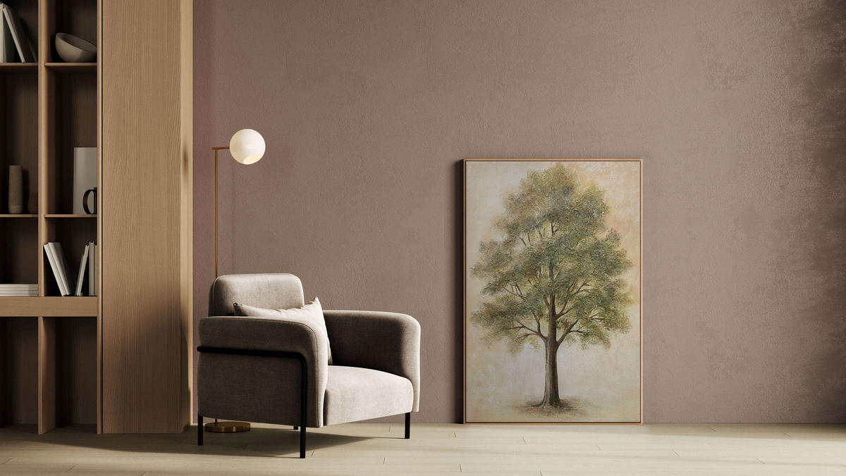 GEMÄLDE Baum der Kontemplation Schattenfugenrahmen Eichefarben 140x100 cm - Eichefarben, Holz (140/100cm) - YS-art gallery
