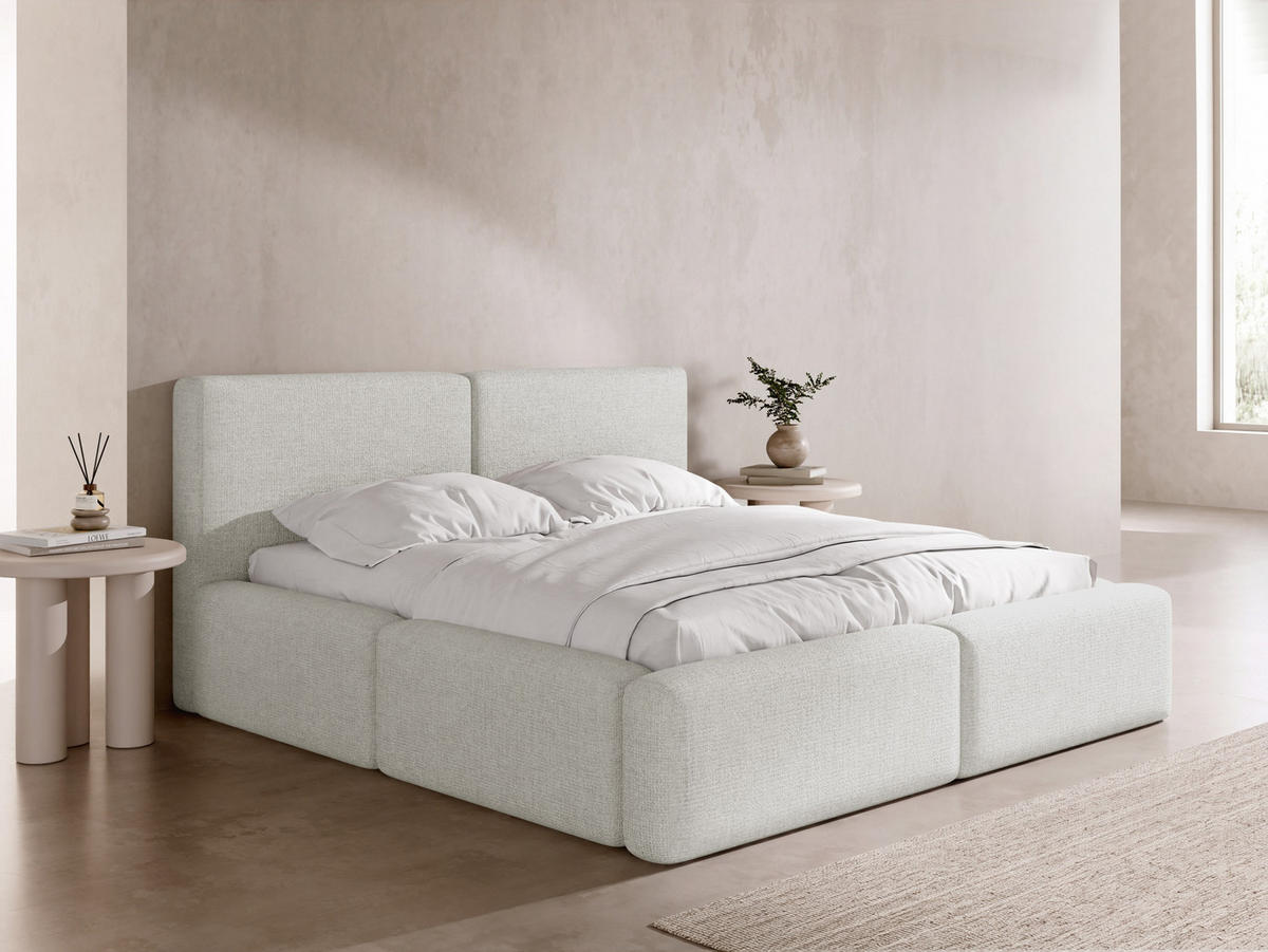 POLSTERBETT Duo mit Bettkasten, Lattenrost & gepolsterten Füßen in Weiß Chenille 140x200 cm - biela/farba brezy, kov/textil (140/200cm) - WFL GROUP
