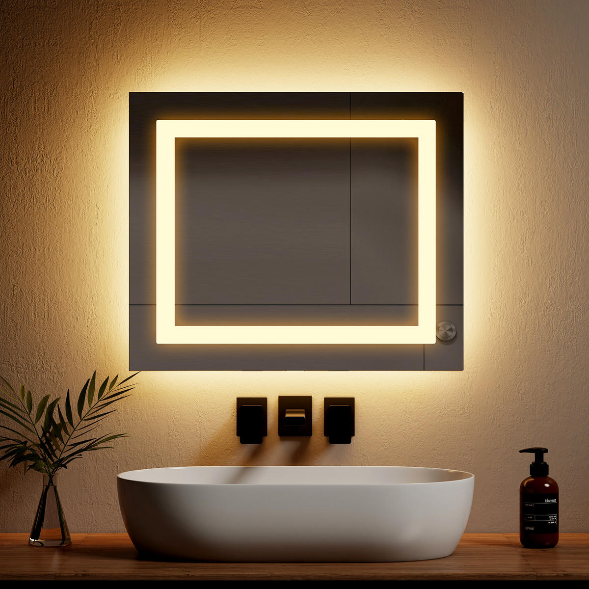 BADSPIEGEL mit Beleuchtung Anti-Beschlag 60/50 cm - Transparent, Glas (60/50/4.3cm) - EMKE