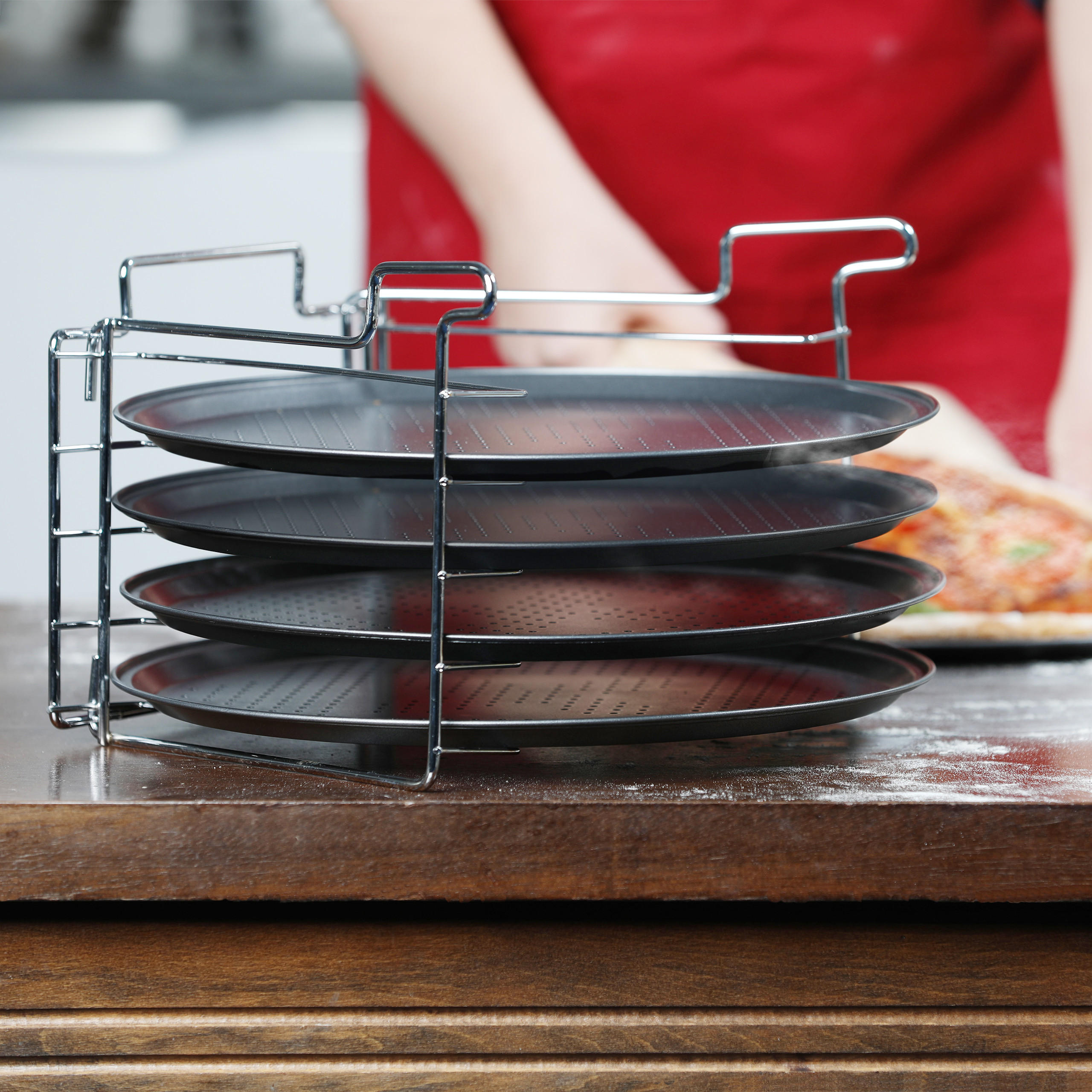 4XPIZZABLECH - Anthrazit, Metall (32/20/32cm) - Relaxdays