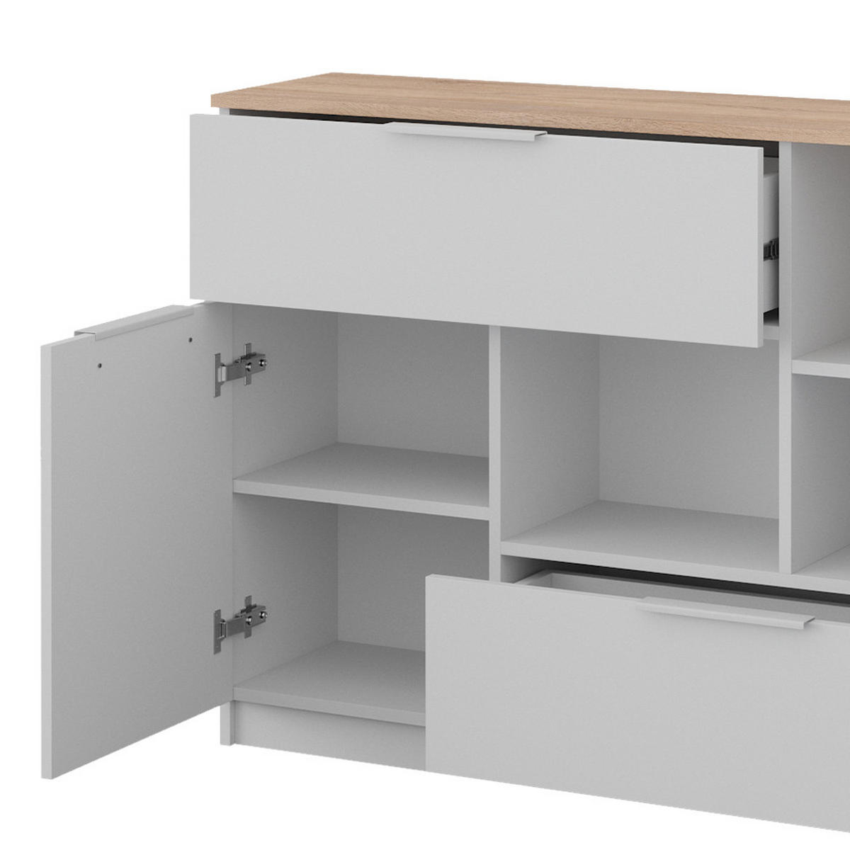 KOMMODE Betti Weiß/Sonoma 120 x 83.6 cm 2x Tür 2x Schublade und 1x offenes Fache - Weiß/Sonoma Eiche, Holzwerkstoff (120/83.6/30cm) - Vicco