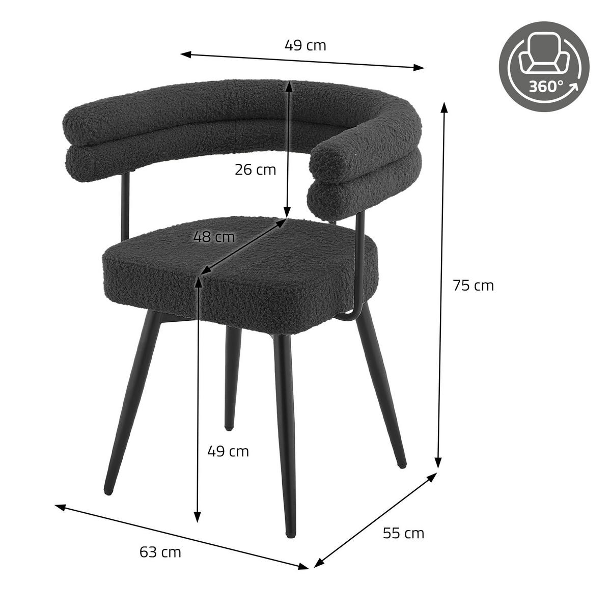 OTOČNÉ jídelní židle, sada 2 ks, tmavě šedá látka Teddy - černá/tmavě šedá, kov/textil (63/75/55cm) - ML-DESIGN