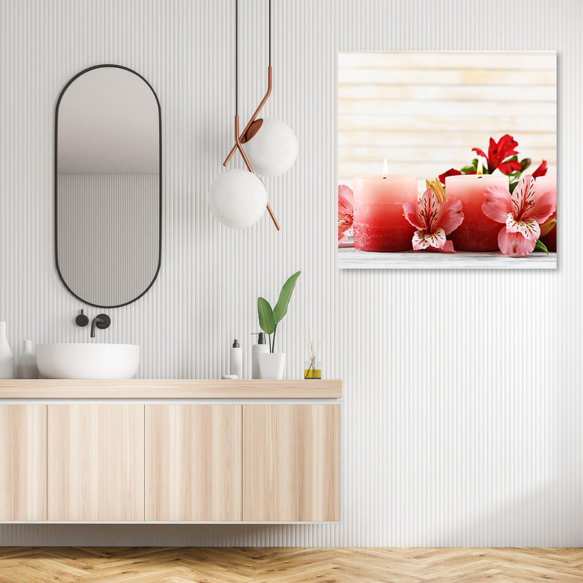 WANDBILD blumen rosa - Pink, Textil (50/50cm) - Feeby