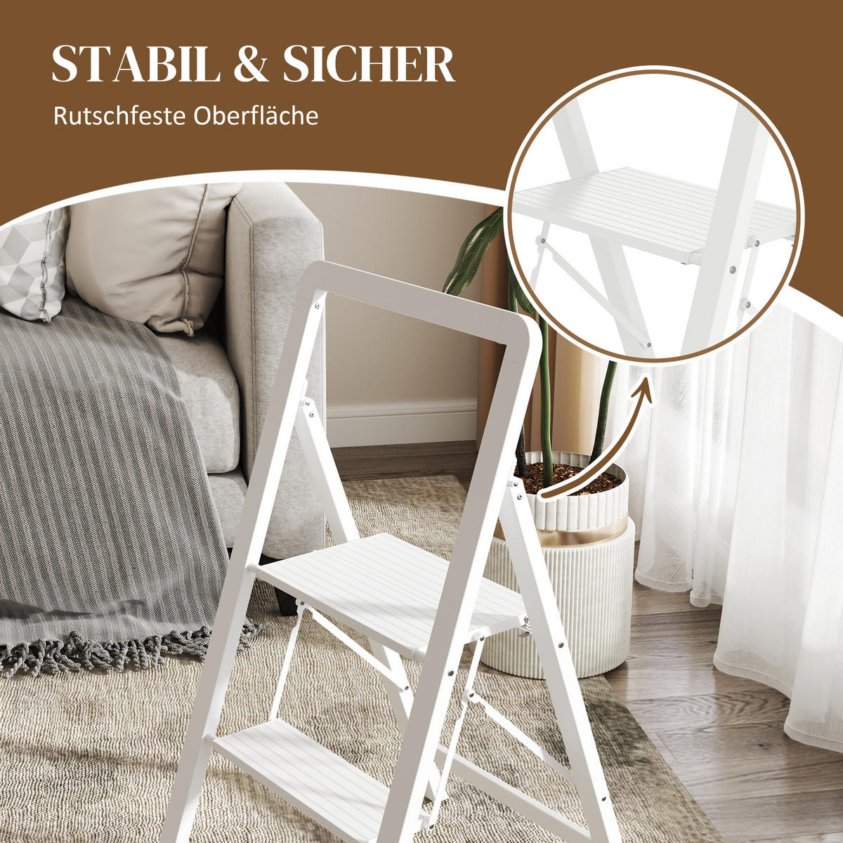 TRITTLEITER Stehleiter mit 2 Stufen Leichtbau Aluminum-Leiter 41,5 x 49,7 x 82,6 cm Weiß - Weiß, Metall (41.5/49.7/82.6cm) - HOMCOM