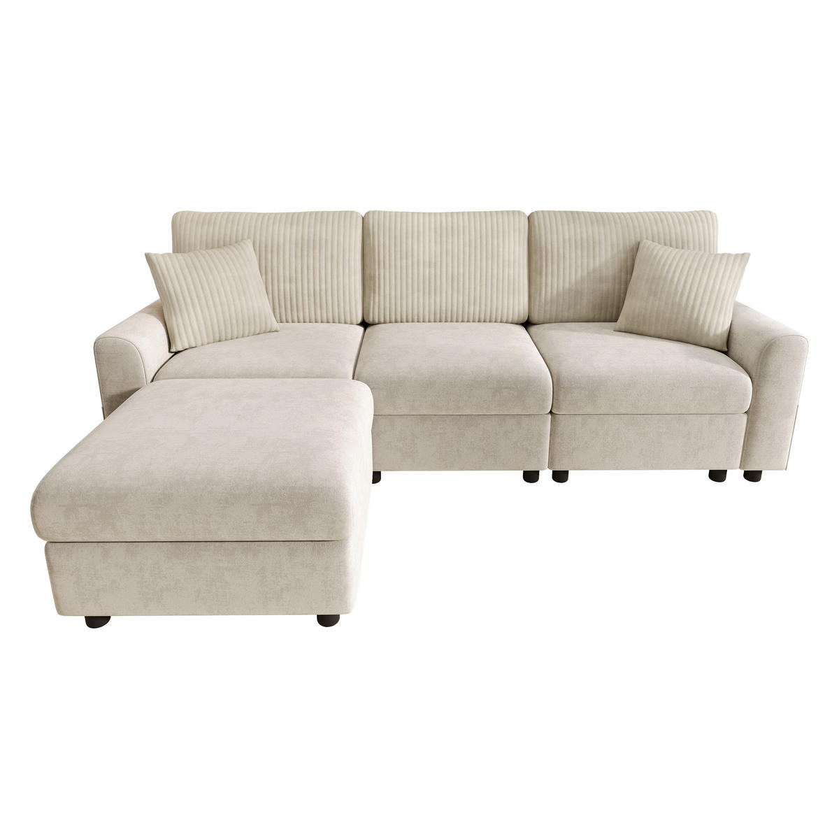 ECKSOFA DE-33410 mit Hocker und Ladeanschlüssen Beige - Beige, Metall (223/146cm) - ComfortXL