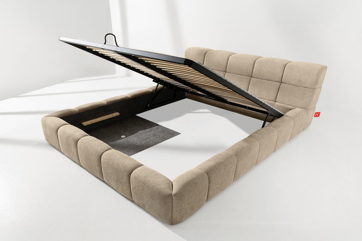 POLSTERBETT AERI 140/160/180/200 mit Rahmen und Bettkasten, beige - Beige, Holz/Holzwerkstoff (200/200cm) - KONSIMO®