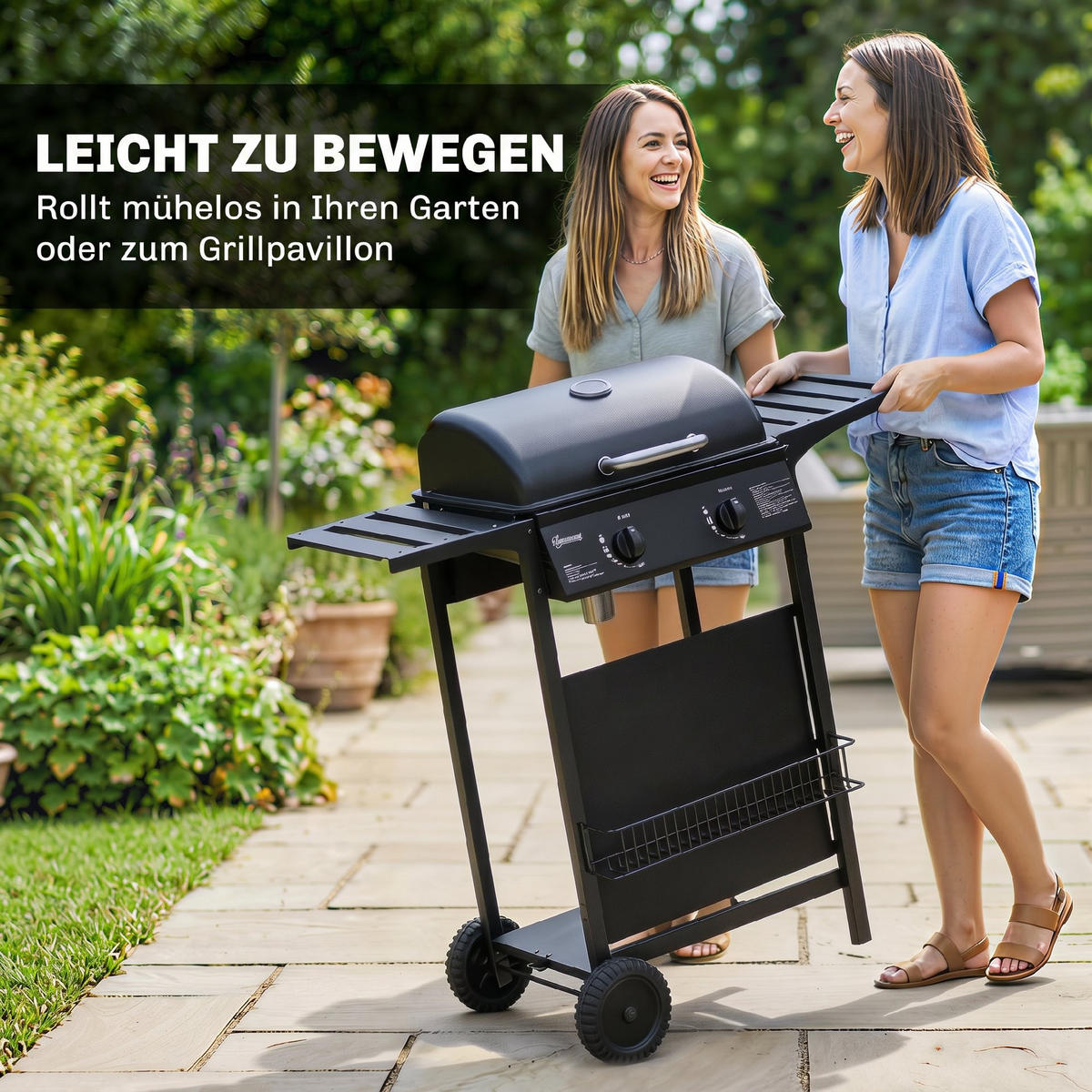 GASGRILL mit 2 Brenner aus Metall Schwarz - Schwarz, Metall (56/95/99cm) - Outsunny