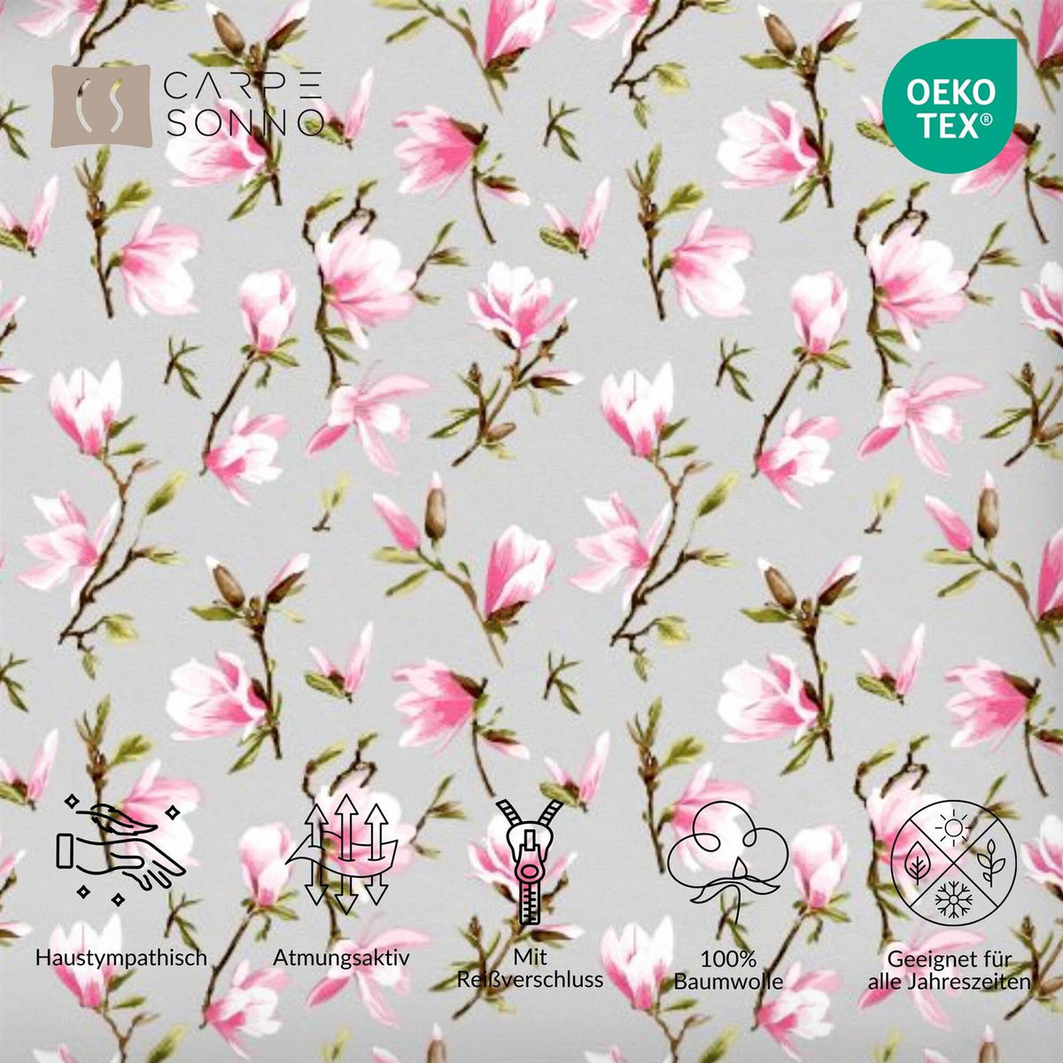 BETTWÄSCHE 135x200 Renforce Bettbezug geblümt Baumwolle Blumen Grau - Multicolor/Rosa, Textil (135/200cm) - Carpe Sonno
