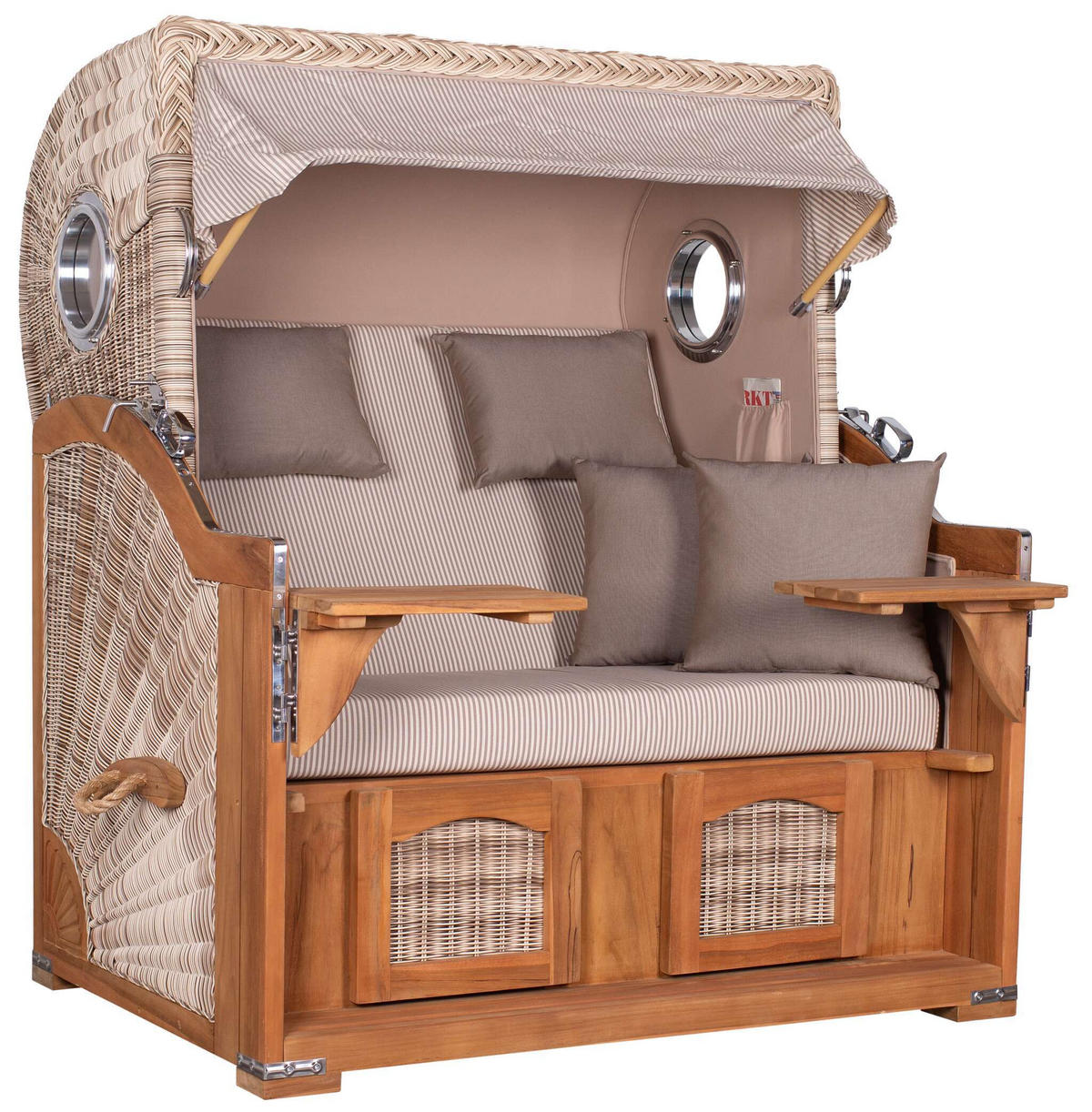 STRANDKORB XXL Düne Grande Teak PE Shell - Taupe/Braun, Metall (142/170/95cm) - Mr. Deko