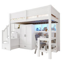 HOCHBETT 90/200 cm in Weiß mit Schreibtisch, Regal und LED - Weiß, Holz/Holzwerkstoff (90/200cm) - WISHDOR