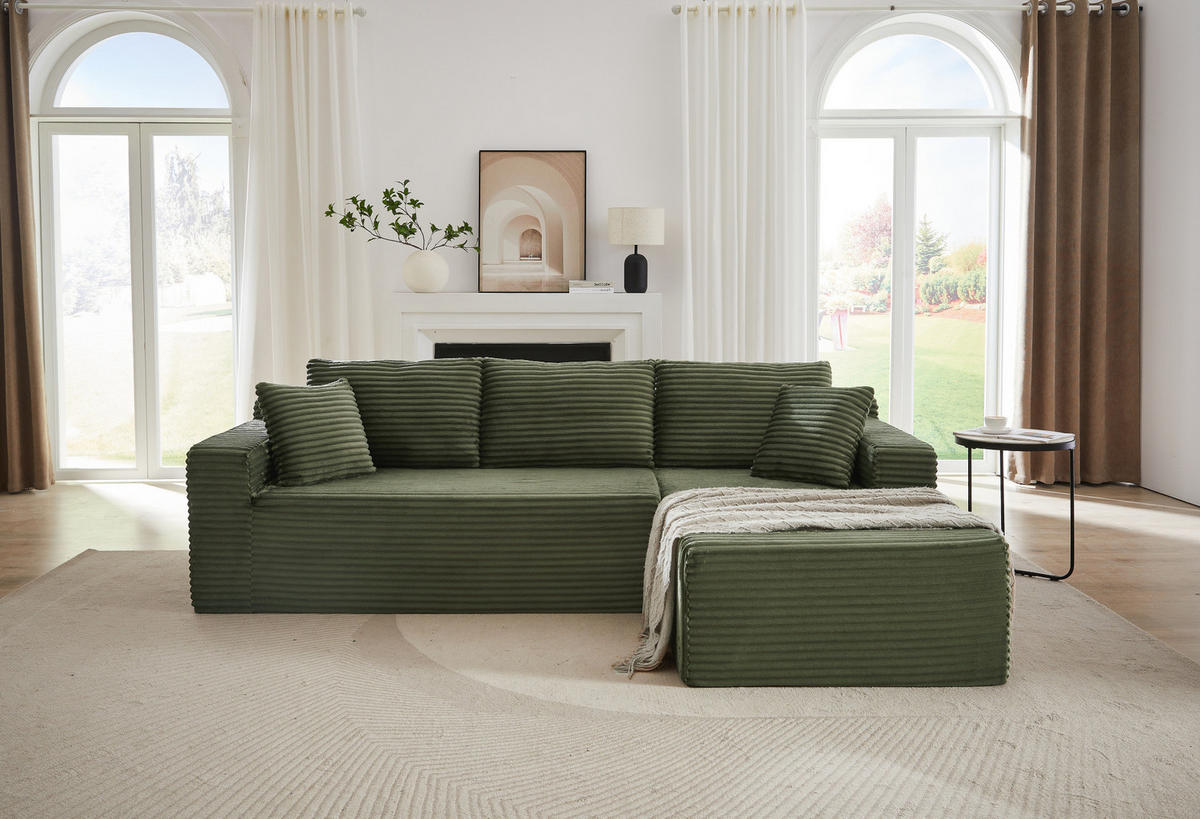 MODULARES Ecksofa aus Schaumstoff und Federkern mit flexibler Stellvariante Grün - Grün, Kunststoff (163/252.5cm) - Modenvie