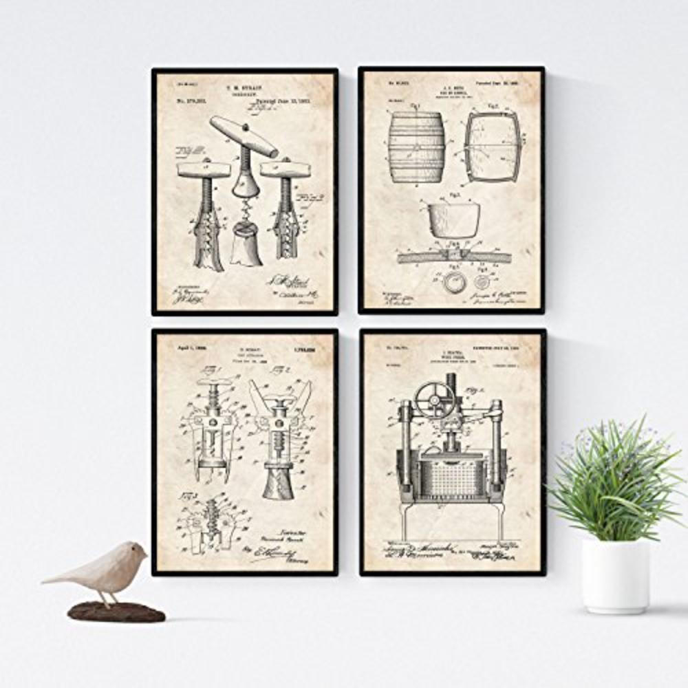 POSTER Set mit 4 Jahrgang Patenten Wein A4 Rahmenlos - Klar, Papier (29.7/3cm) - Nacnic