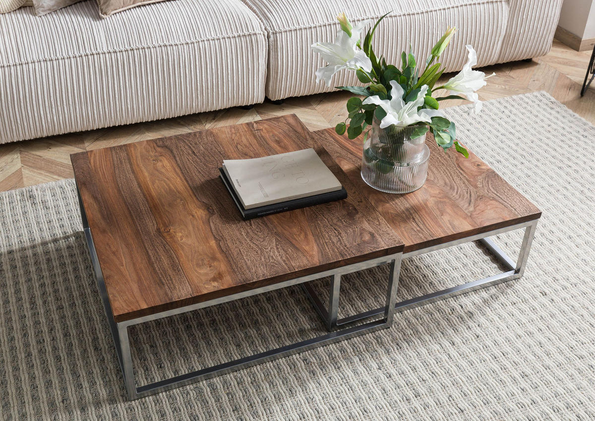 COUCHTISCH 2er-Set Sheesham braun geölt LOUNGE COLLECTION #01 - Braun, Holz (75/75/30cm) - Massivmoebel24