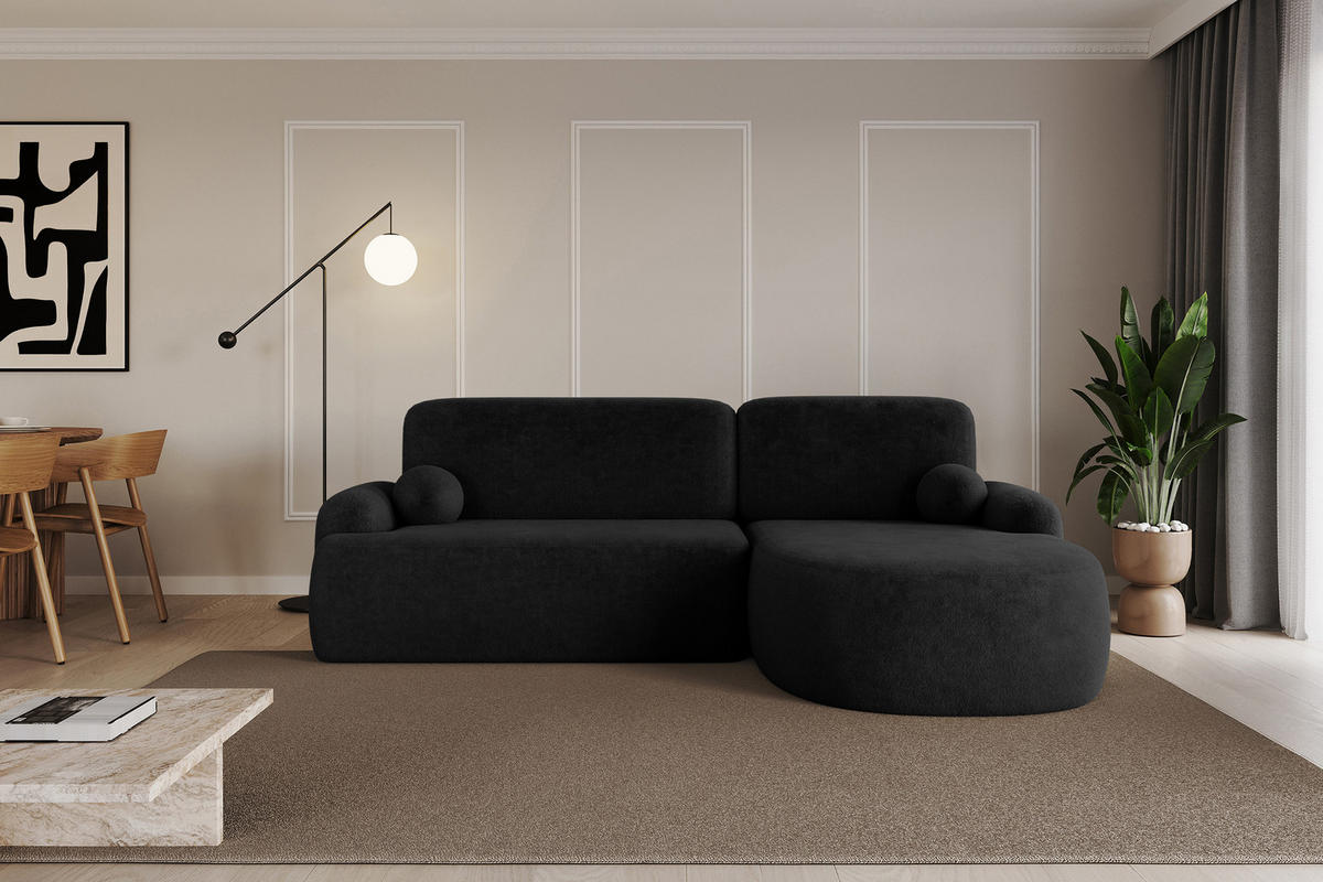 ECKSOFA mit Schlaffunktion und Bettkasten LIRA-L - 264x172x89 Schwarz - Schwarz, Holzwerkstoff/Textil (172/264cm) - ALTDECOR