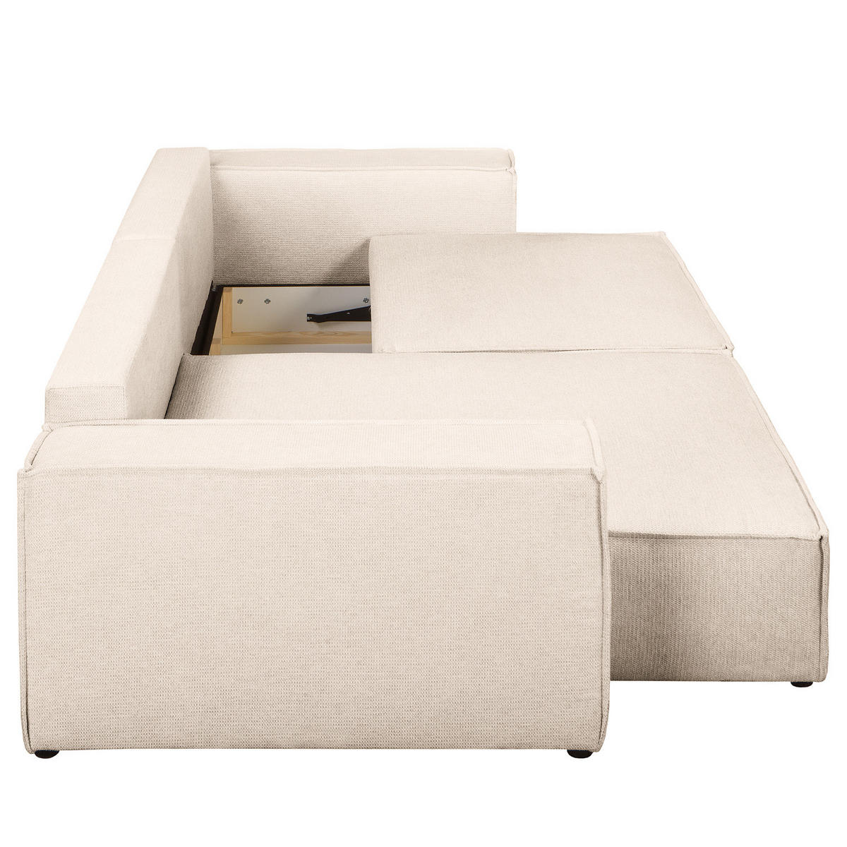 ECKSOFA mit Schlaffunktion - 255 cm - Beige/Schwarz, Kunststoff/Textil (255/148cm) - home24