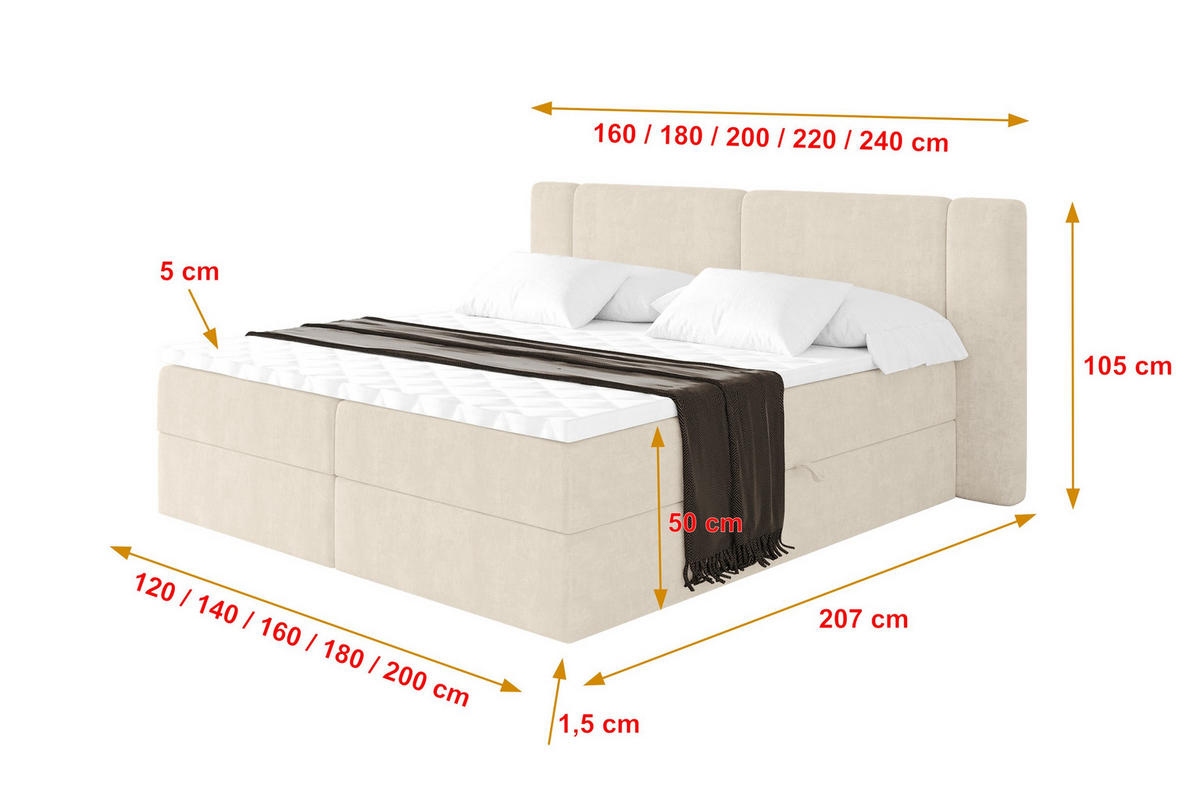 BOXBETT mit Matratze H4 - EVON - 140x200 cm Beige - Champagner, Holzwerkstoff (140/200cm) - ALTDECOR