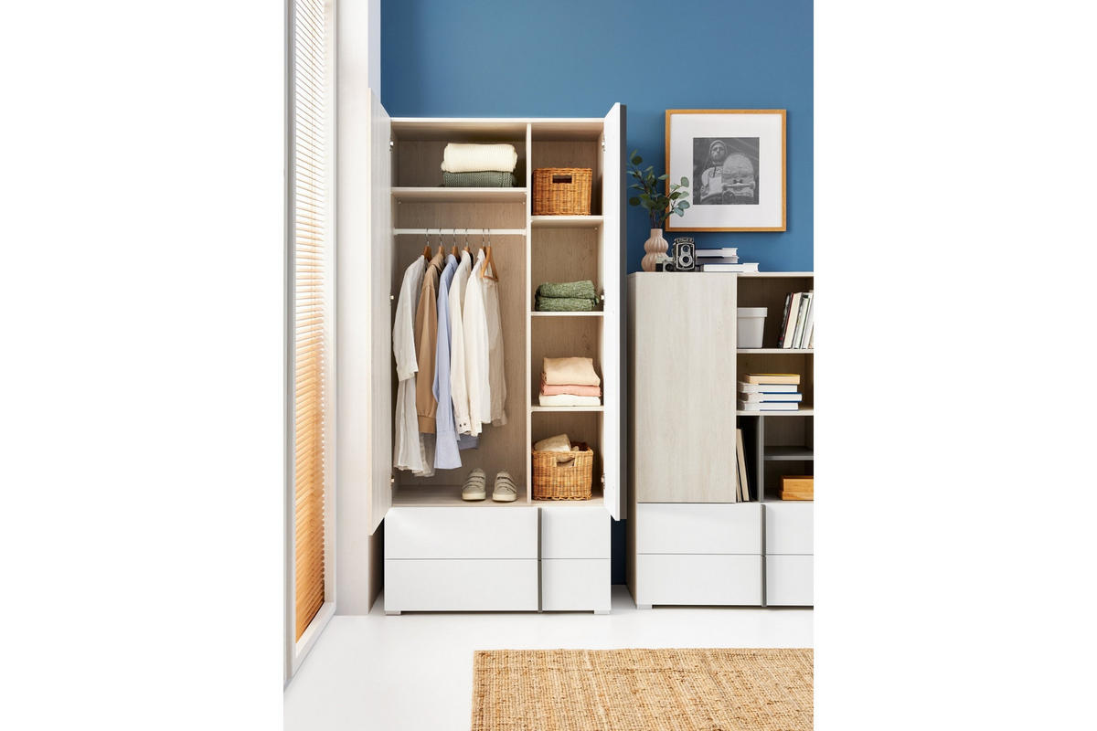 KINDERKLEIDERSCHRANK REMI 02 90 cm breit in Eichenweiß / Weiß Matt / Anthrazit - Eichefarben/Anthrazit, Holzwerkstoff (90/195/50cm) - Deine Möbel 24