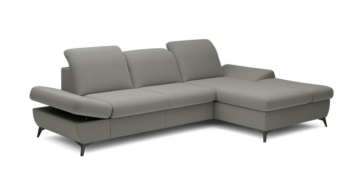 ECKSOFA FELICE R-S Grau Geflochtener Stoff mit Schlaffunktion - Grau, Holz (284/166cm) - MASSENO