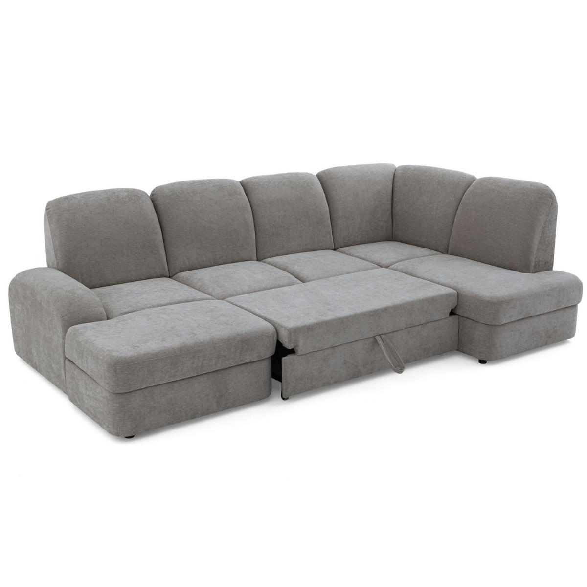 ECKSOFA VIBE U Rechts mit Schlaffunktion 129x263 Chenille Grau - Schwarz/Grau, Holz/Kunststoff (186/102/280cm) - Muffo