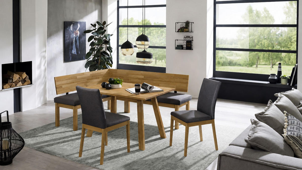 ECKBANKGRUPPE Modern Danny 1 für 7 Personen Massivholz Wildeiche/Grau - Wildeiche/Grau, Holz (155/85/194cm) - 58aufmkessel