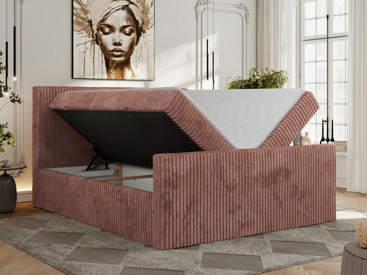 BOXBETT TILIANO DUO 160/200 - Rosa Cord - H4 - Rosa, Textil (160/200cm) - MKS