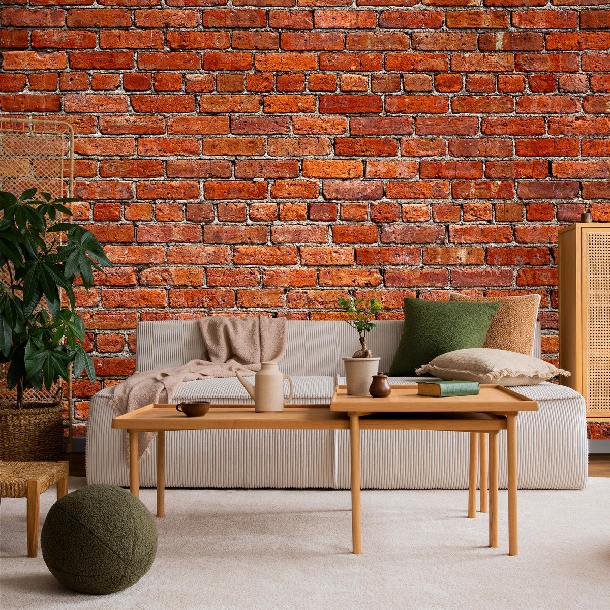 FOTOTAPETE für Wohnzimmer Backstein Ziegel 3D 450x315 - Rot/Orange, Papier (450/315cm) - Muralo