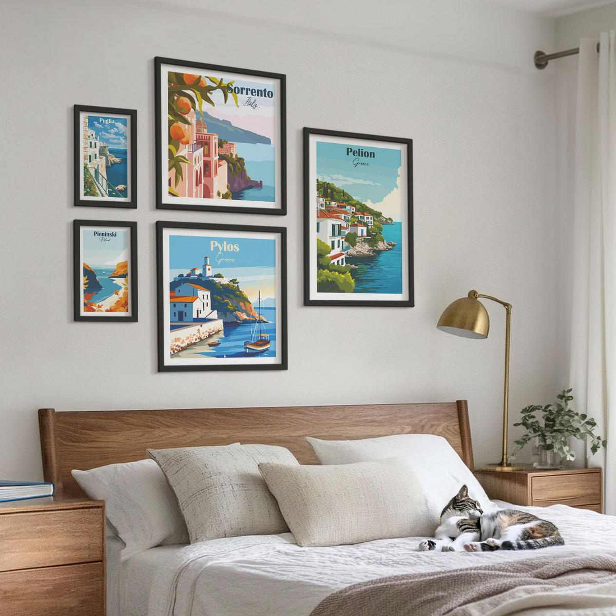 WANDBILDER 5er-Set - 50x50 cm & 20x30 cm & 40x60 cm Schwarzer Rahmen - Farbenfrohe Illustrationen von Retro-Städten - Schwarz, Kunststoff (40/60cm) - ArtPrintCave