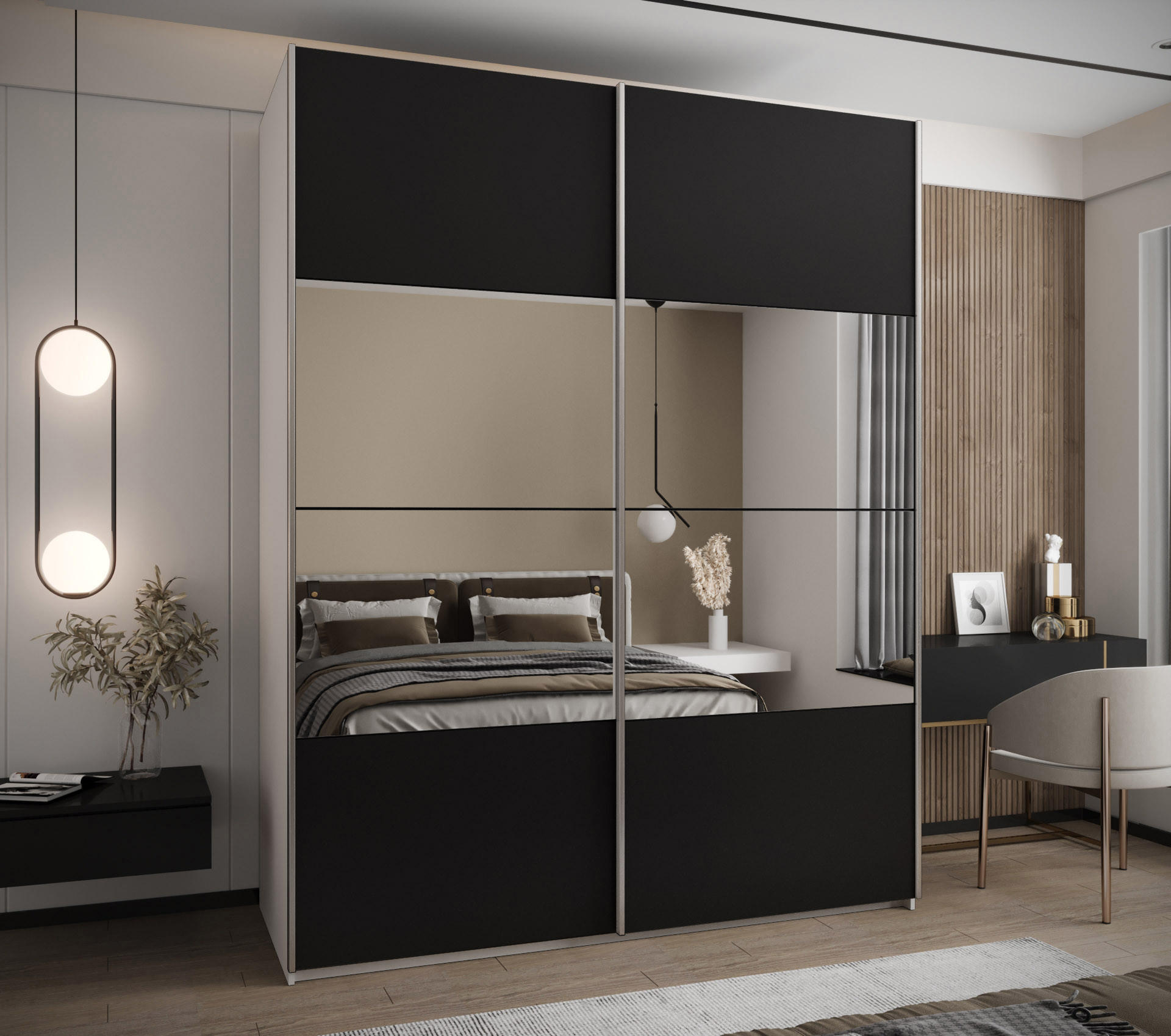 SCHWEBETÜRENSCHRANK 245,5/200/64 2-türig - Silberfarben/Schwarz, Holz/Metall (200/245/64cm) - Abiks Möbel