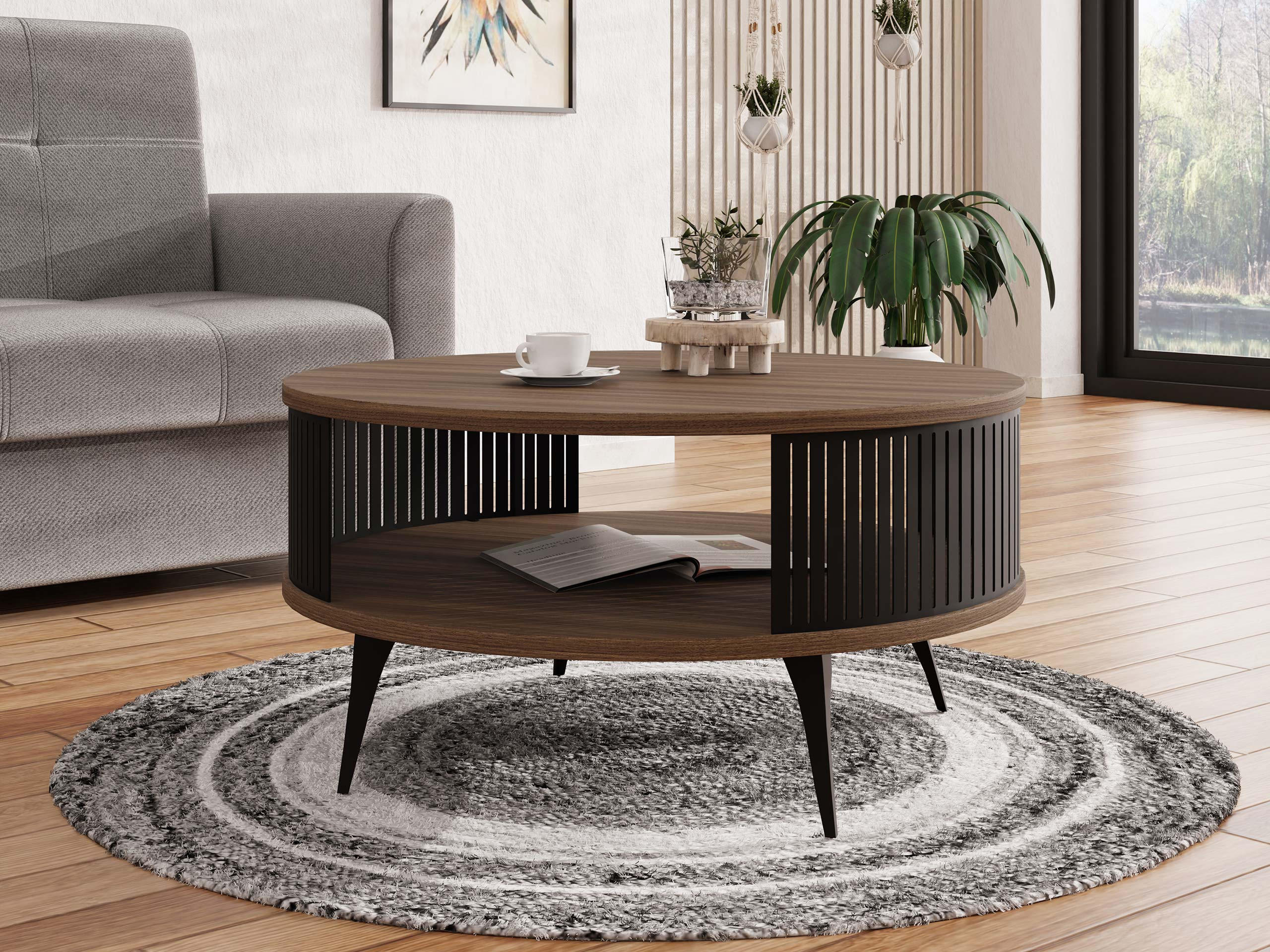 COUCHTISCH Roenni - Schwarz/Braun, Holzwerkstoff/Metall (75/75/44cm) - MIRJAN24