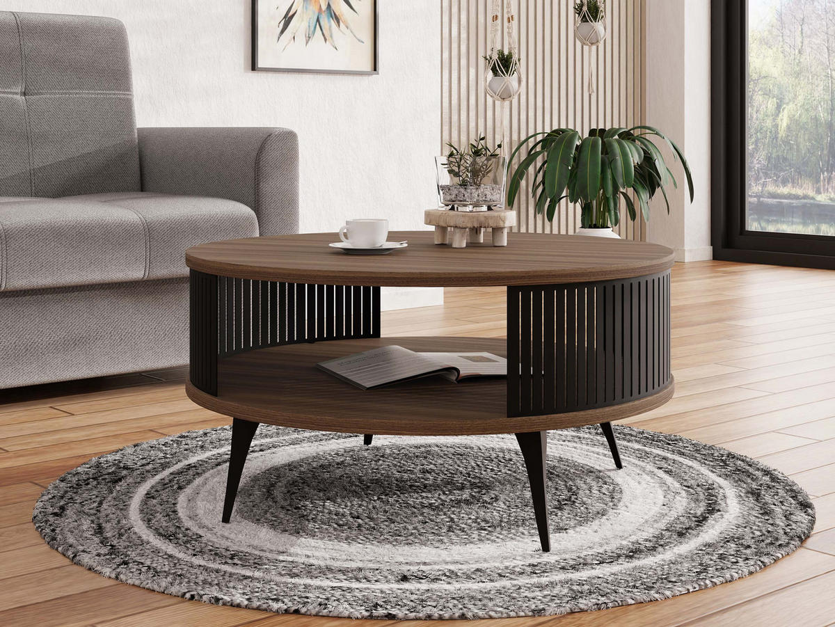 COUCHTISCH Roenni - Schwarz/Braun, Holzwerkstoff/Metall (75/75/44cm) - MIRJAN24