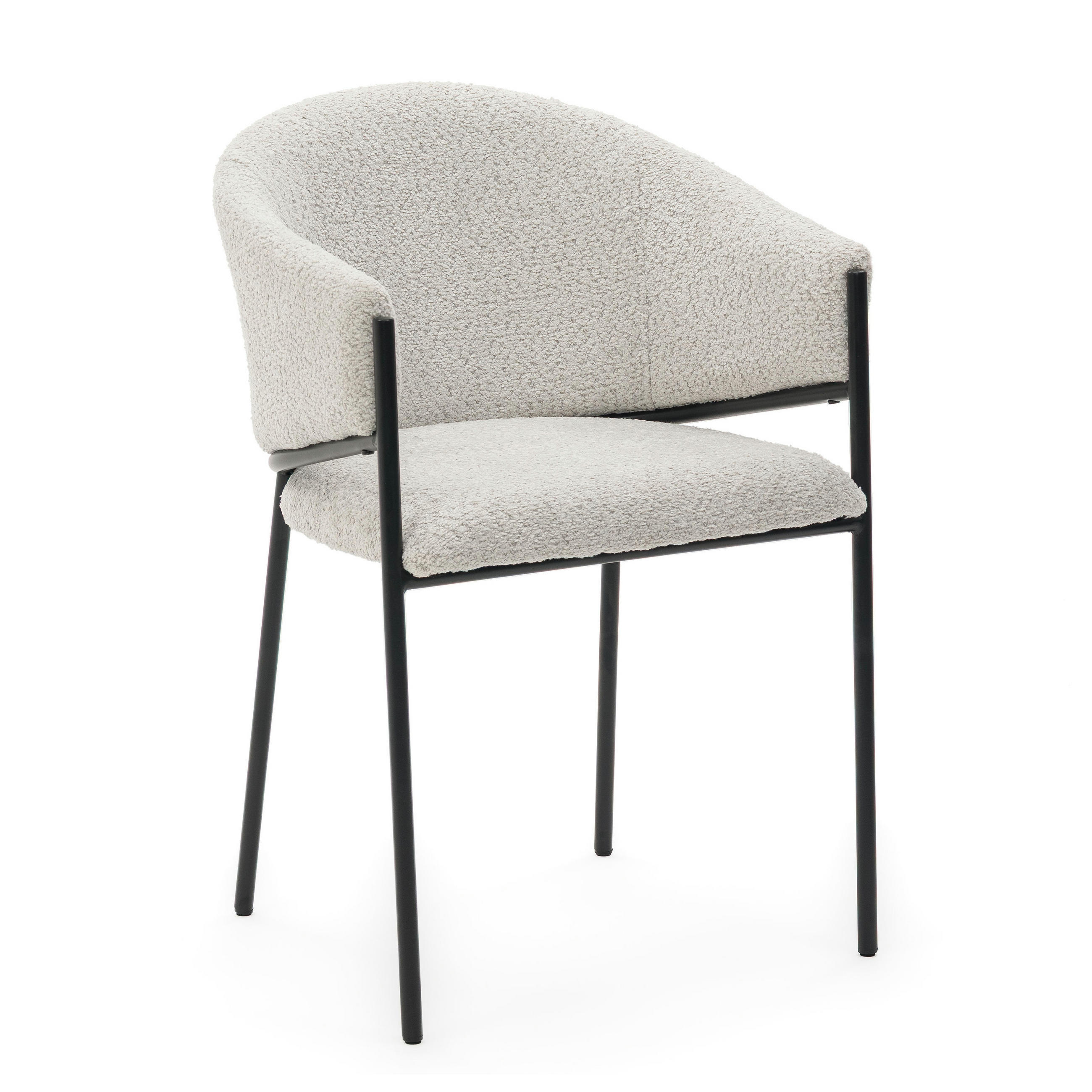 STUHL BUENO gespolsterter - hellgrau - Glamour Boucle Chenille - Hellgrau/Schwarz, Textil/Metall (55/83/56cm) - NEW HOME