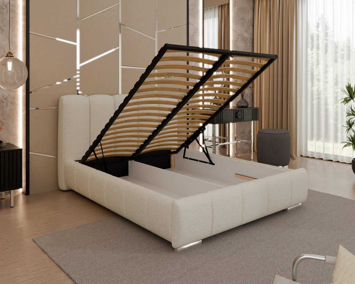 POLSTERBETT Zaira 140x200cm – Elegantes Polsterbett für modernen Wohnstil , ohne matratze, creme - Creme, Holz (100/200cm) - Homesy