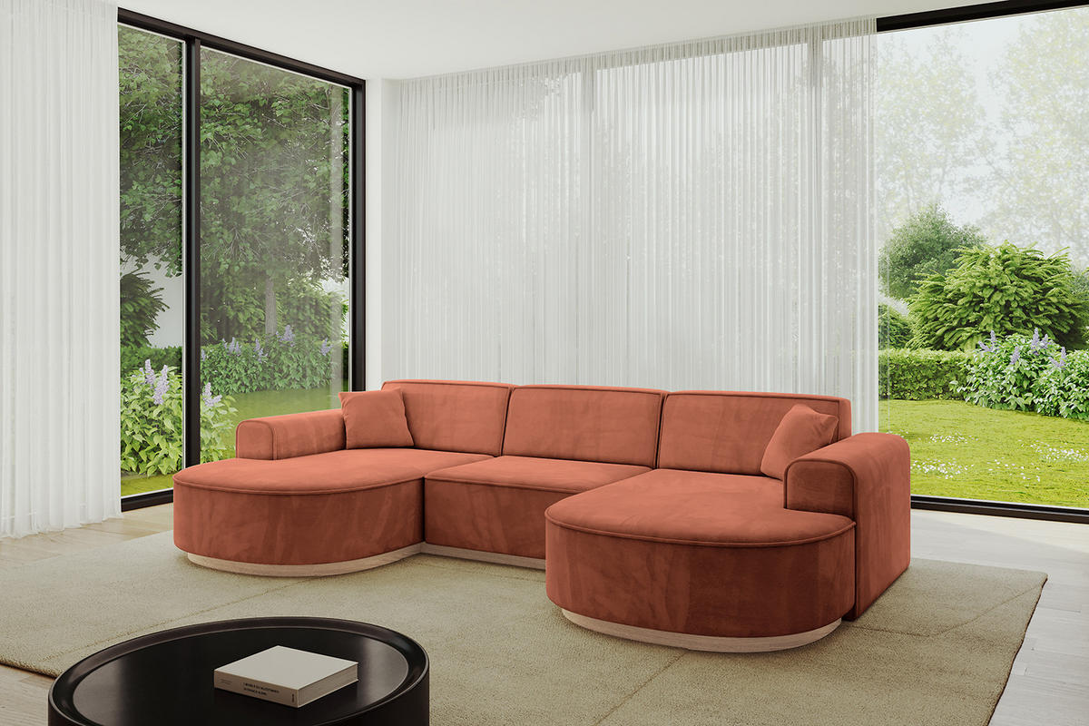 WOHNLANDSCHAFT MARI-U1-v1 - 303x171x83 cm Koralle Velours - Koralle, Holzwerkstoff/Textil (303/83/171cm) - ALTDECOR