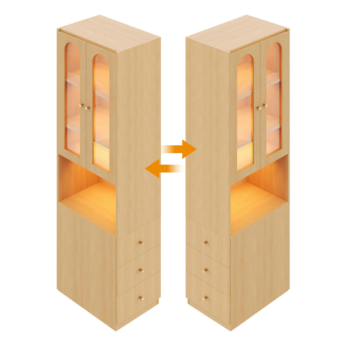 BÜCHERREGAL Hochschrank 60cm Holz Glas LED modern - Eichefarben, Holzwerkstoff (60/200/40cm) - FLIEKS